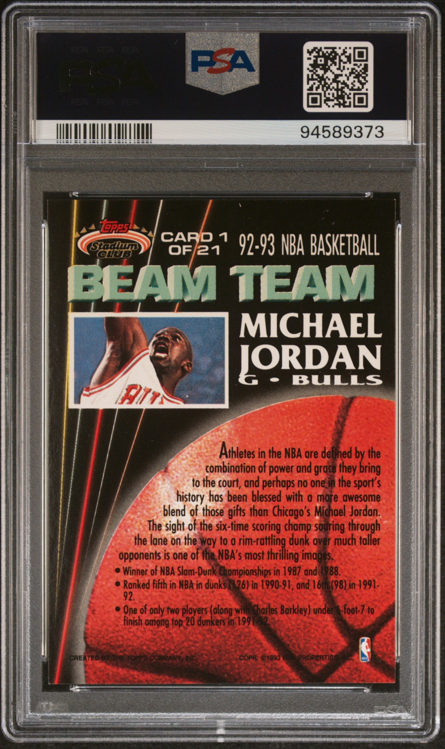 1992 Stadium Club Beam Team Michael Jordan #1 PSA 9