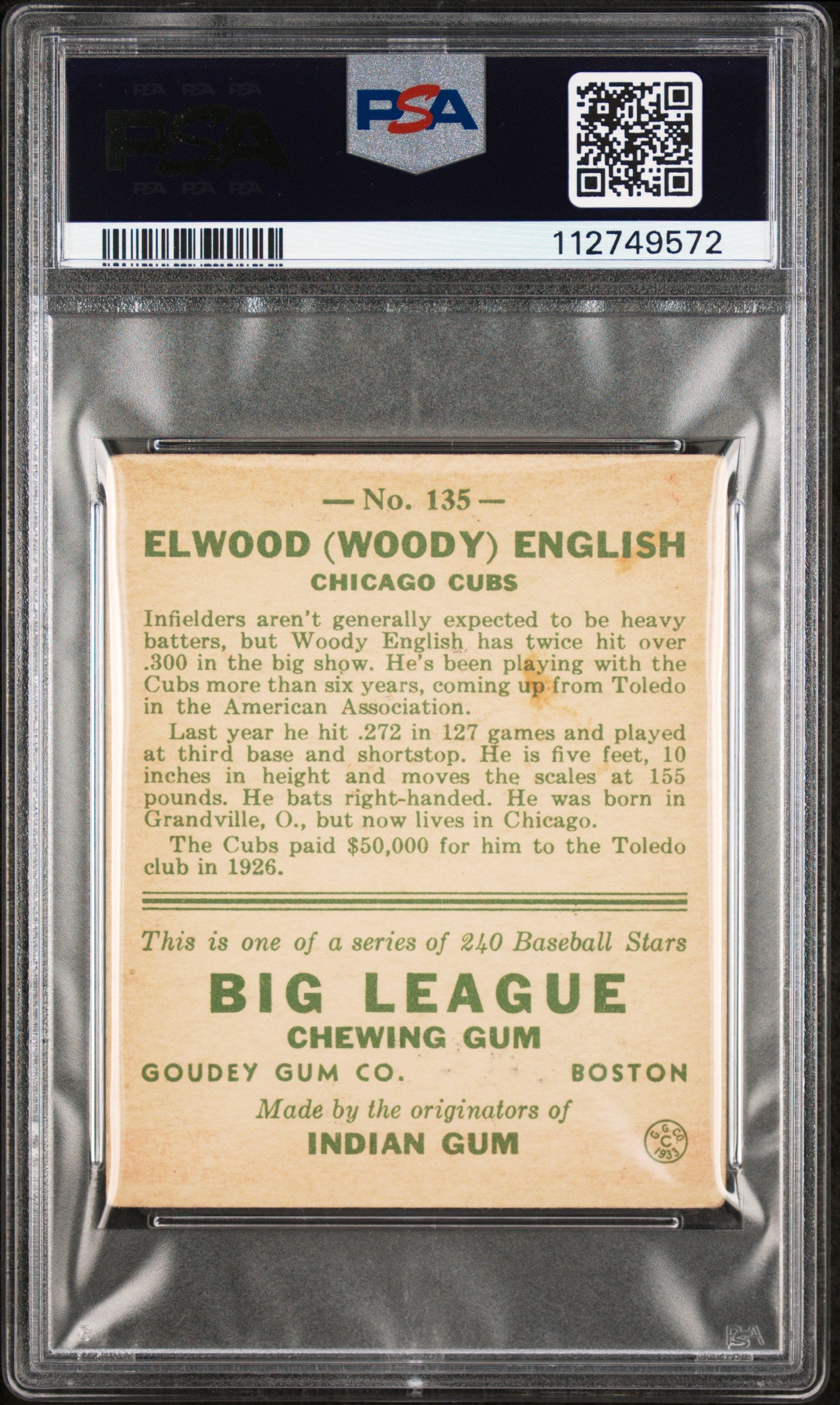 1933 Goudey Woody English #135 PSA 3