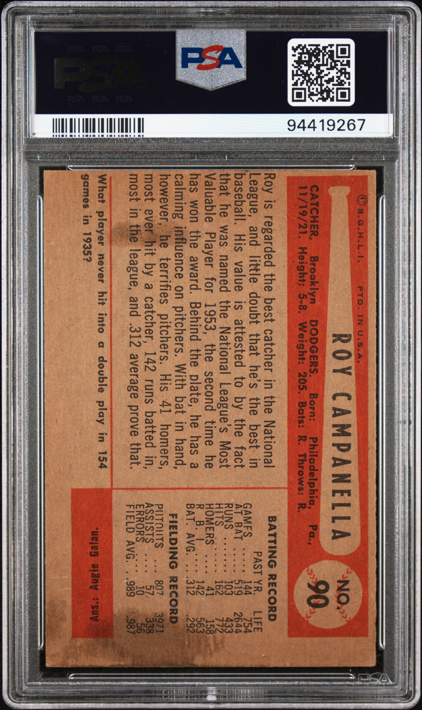 1954 Bowman Roy Campanella #90 PSA 3
