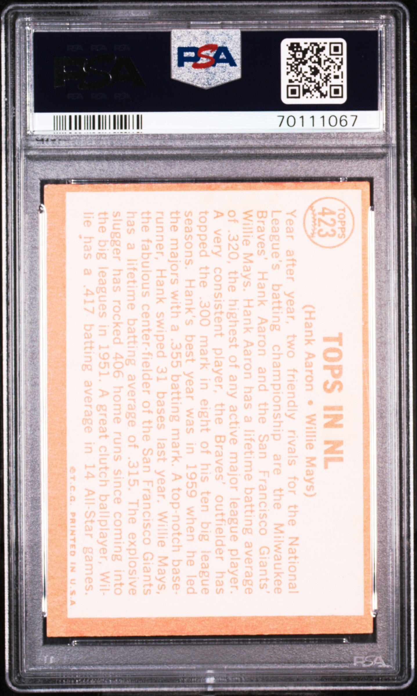 1964 Topps Tops In N. L. #423 H. Aaron W. Mays PSA 5