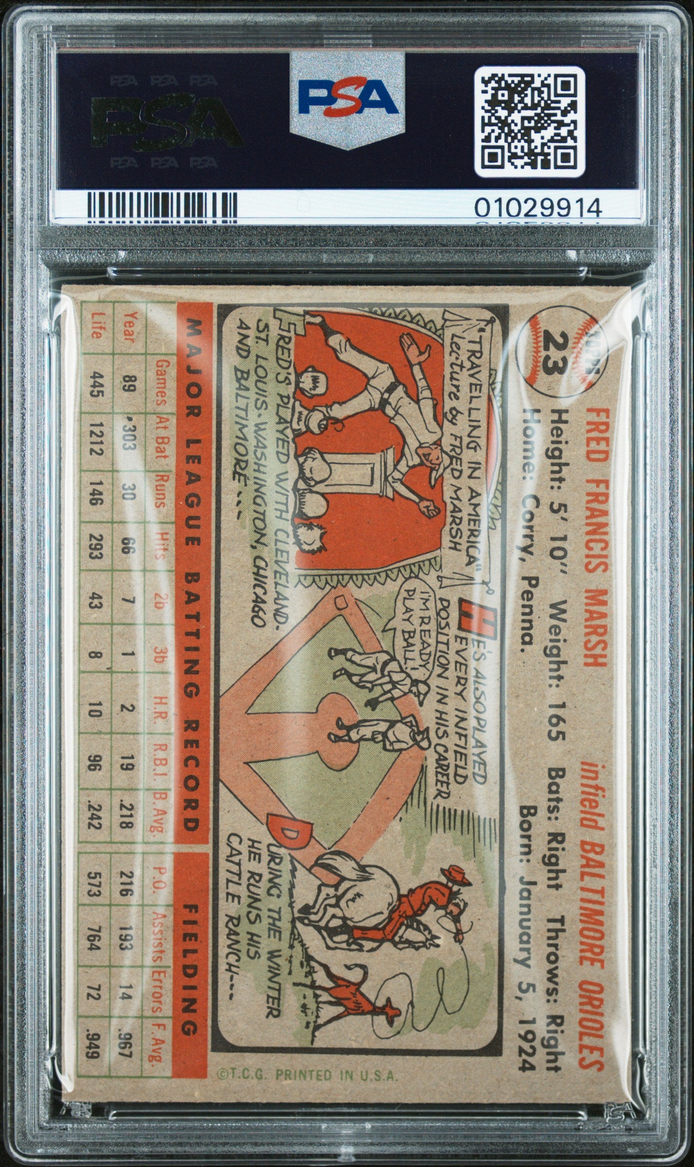 1956 Topps Freddie Marsh #23 Gray Back PSA 8