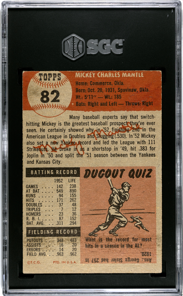 1953 Topps Mickey Mantle #82 SGC 4