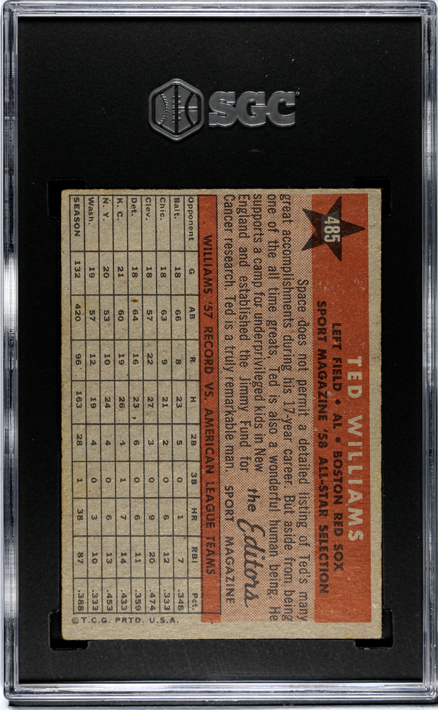 1958 Topps Ted Williams #485 All Star SGC 5