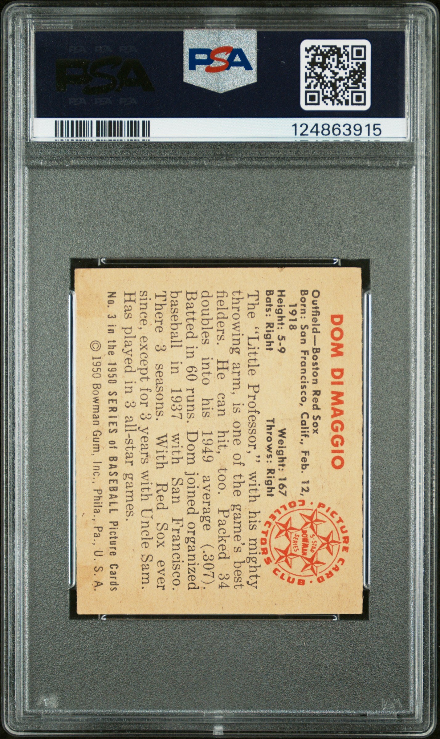 1950 Bowman Dom Dimaggio #3 PSA 7