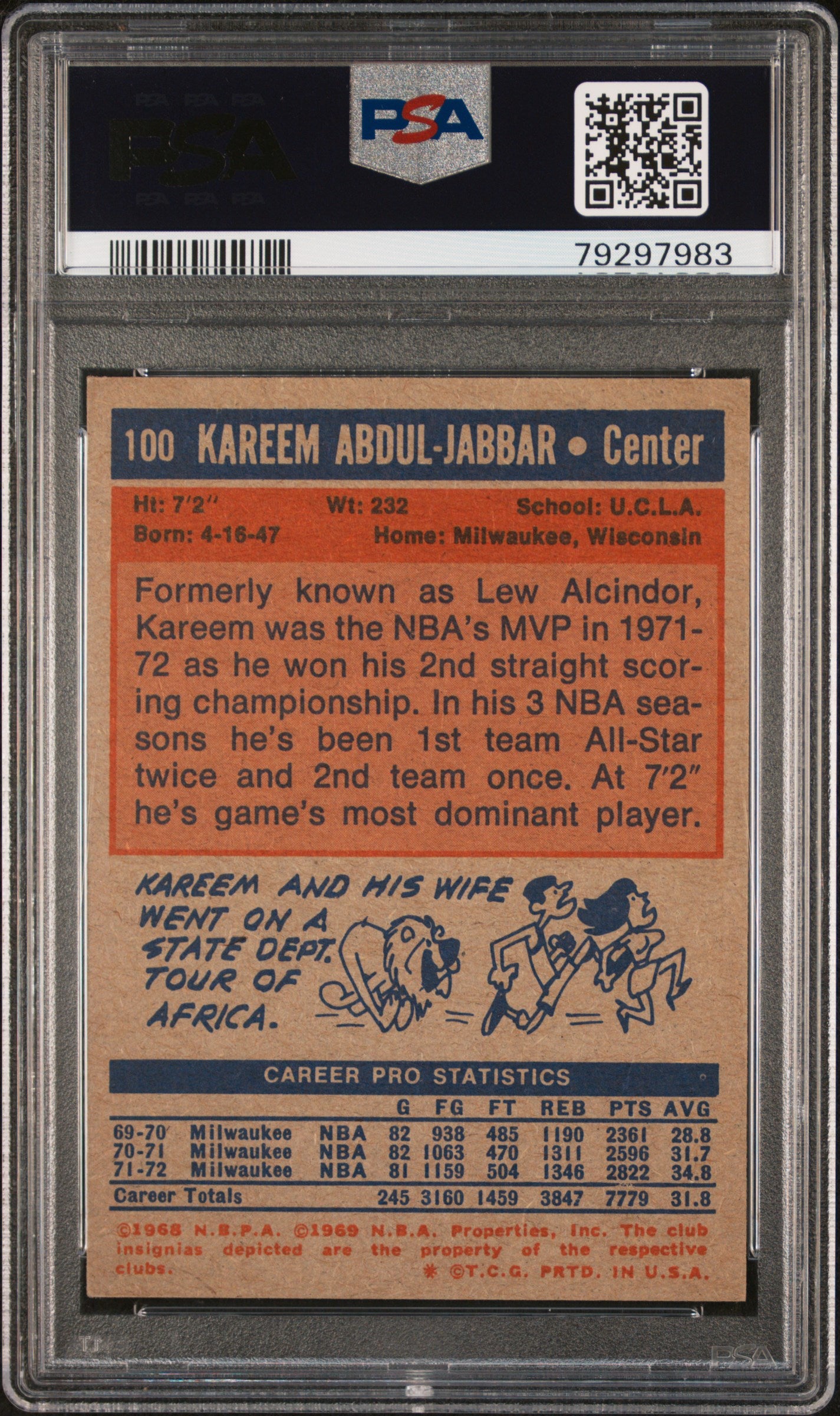1972 Topps Kareem Abdul-Jabbar #100 PSA 4