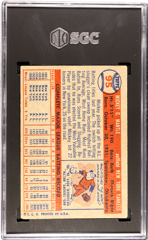 1957 Topps Mickey Mantle #95 SGC 3