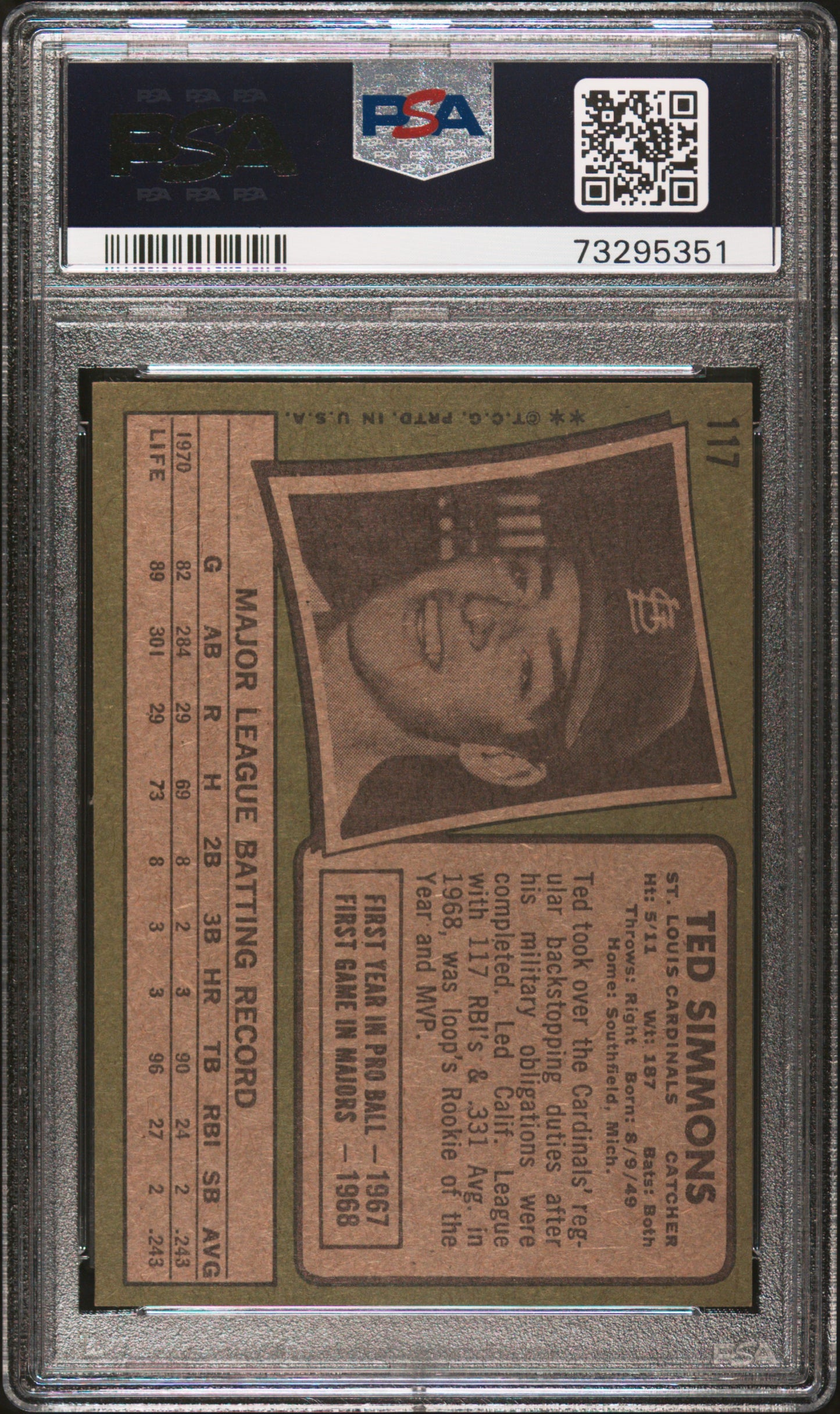 1971 Topps Ted Simmons #117 PSA 8