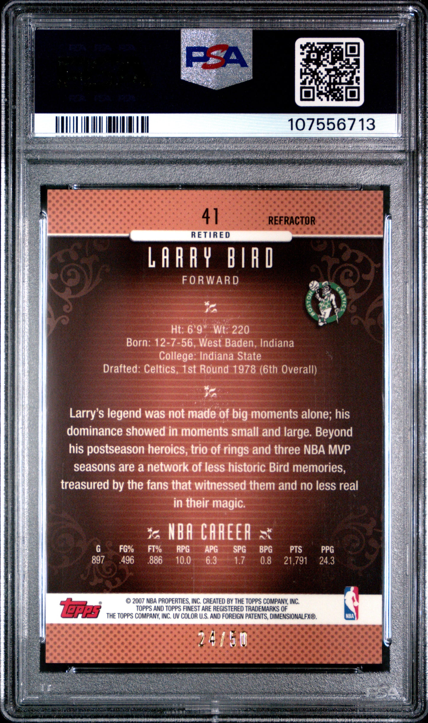 2006 Finest Larry Bird #41 Gold Refractor PSA 10