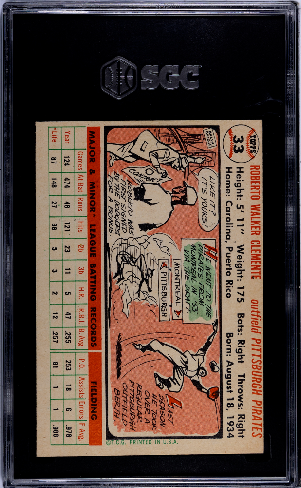 1956 Topps Roberto Clemente #33 White Back SGC 7