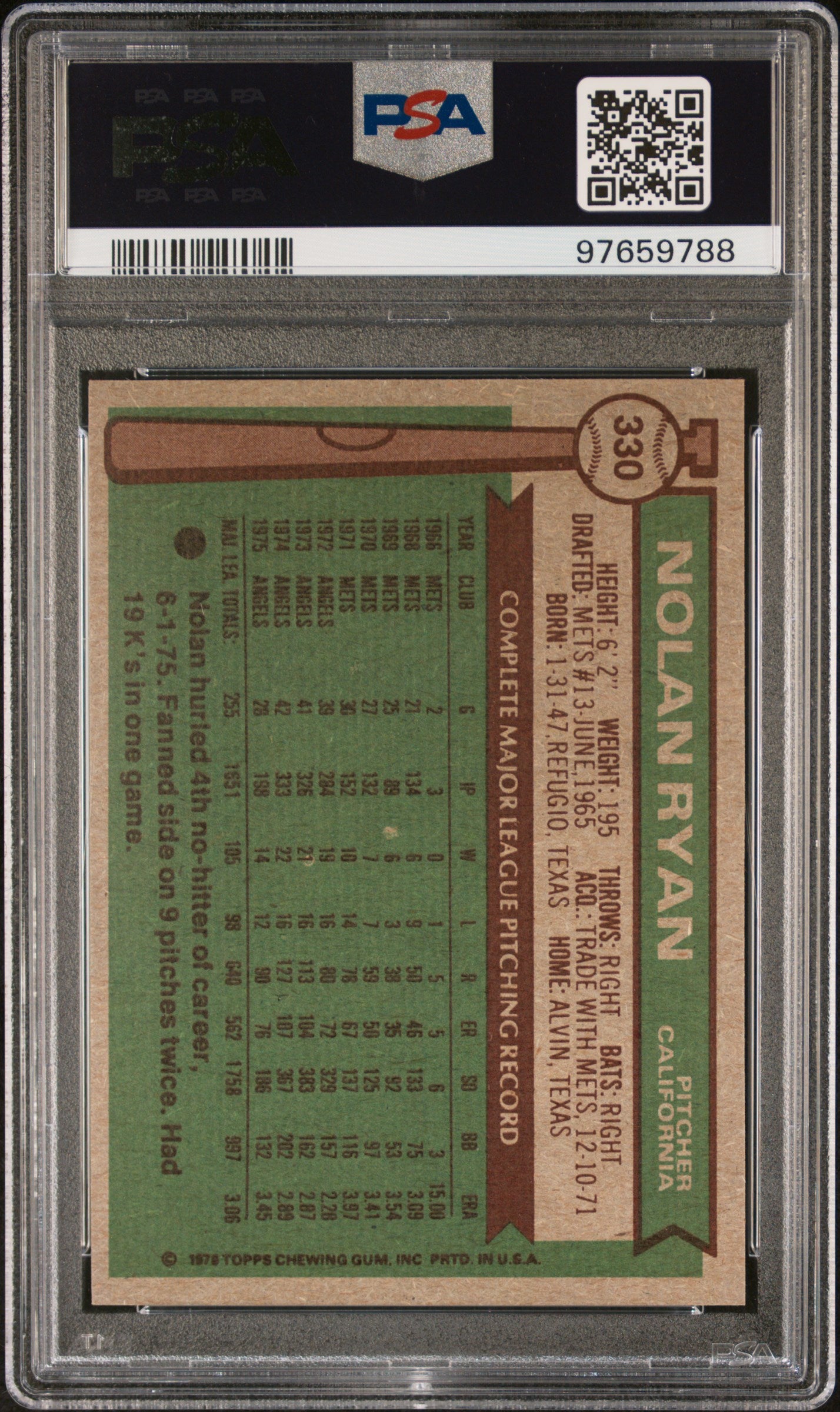 1976 Topps Nolan Ryan #330 PSA 7