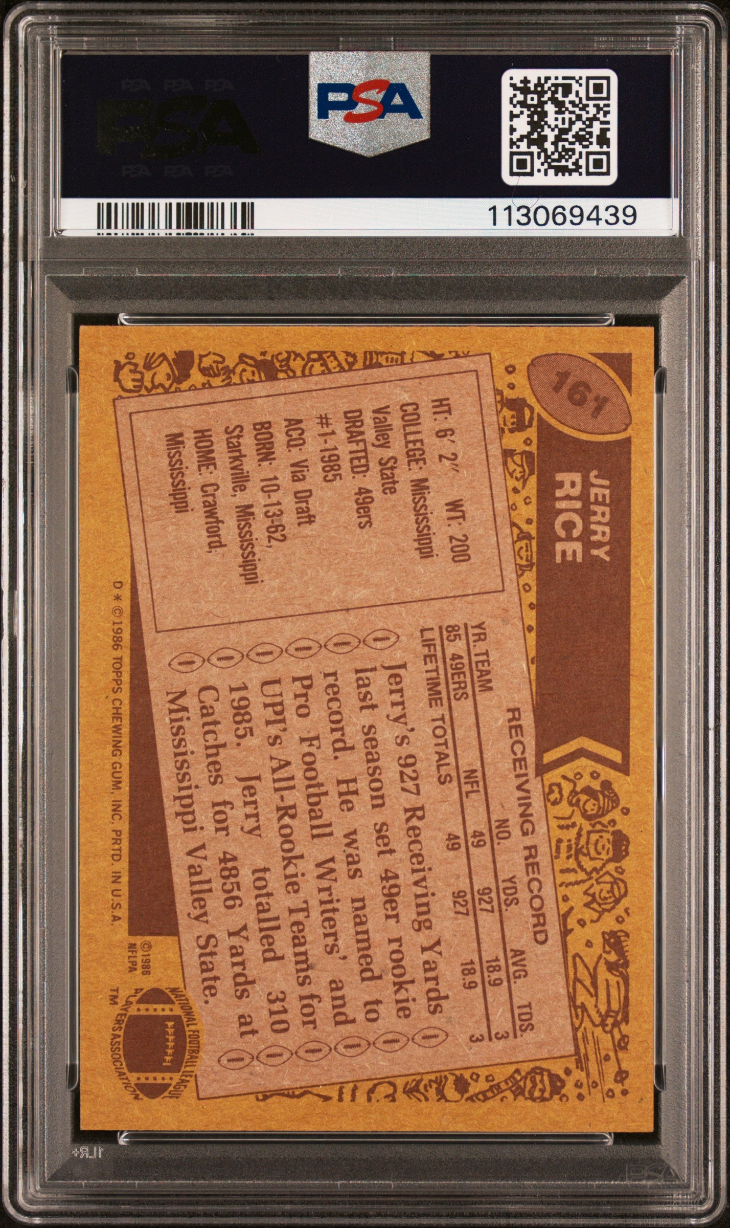 1986 Topps Jerry Rice #161 PSA 8 Auto 10