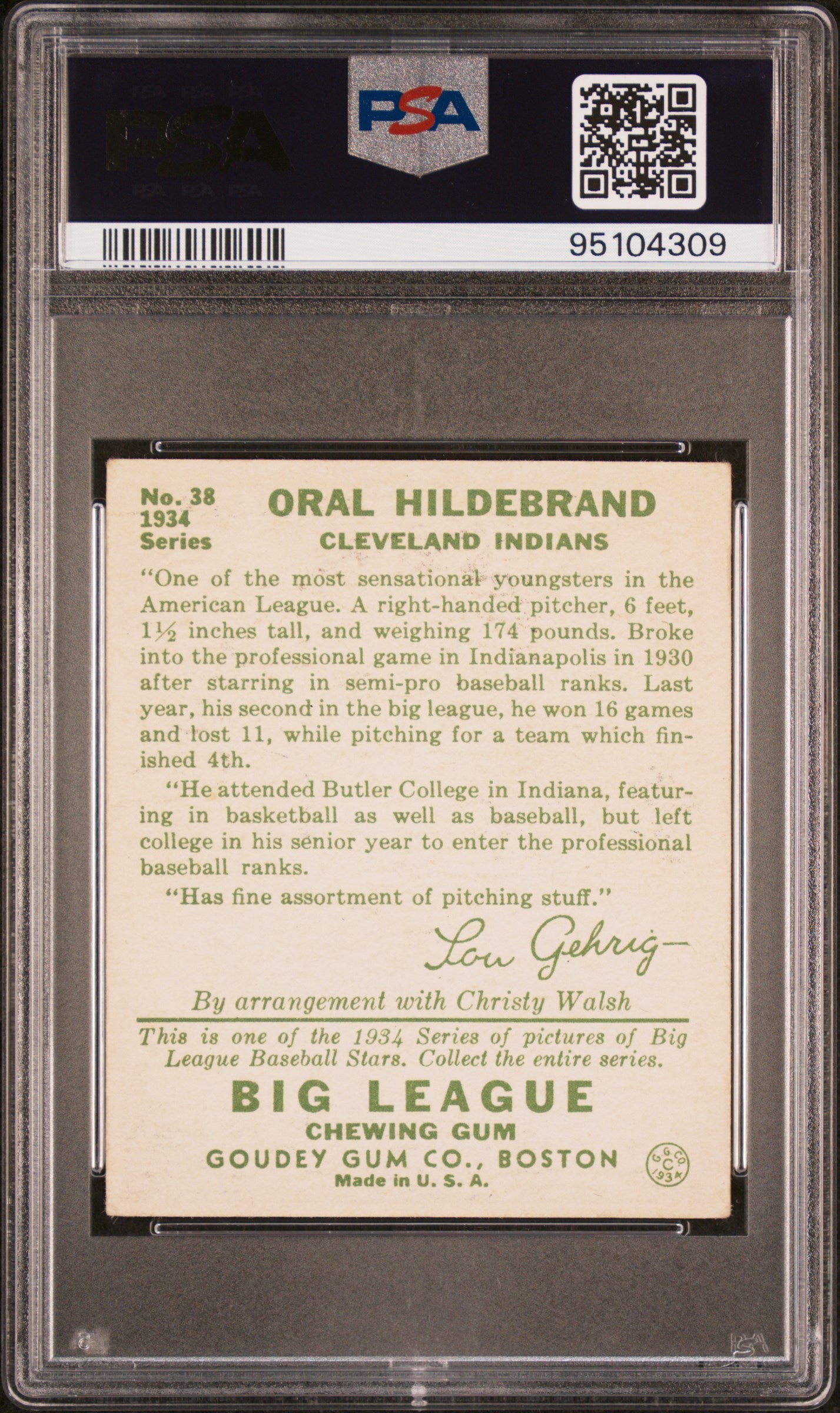 1934 Goudey Oral Hildebrand #38 PSA 4
