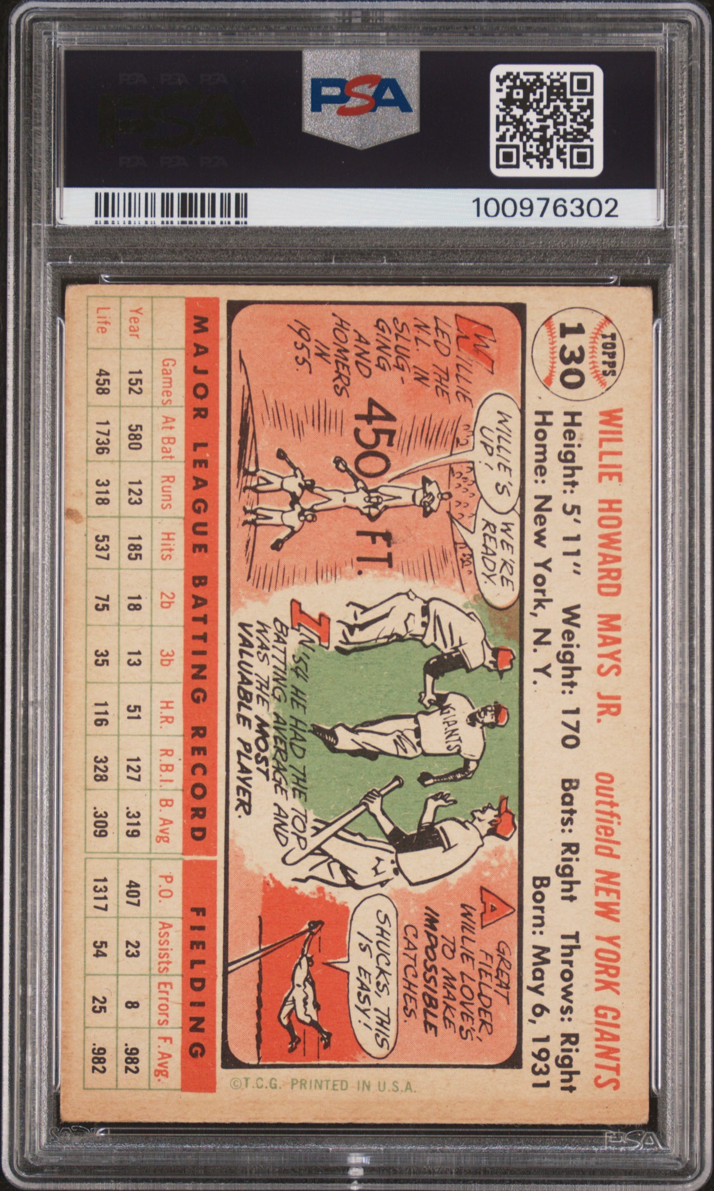 1956 Topps Willie Mays #130 White Back PSA 1.5
