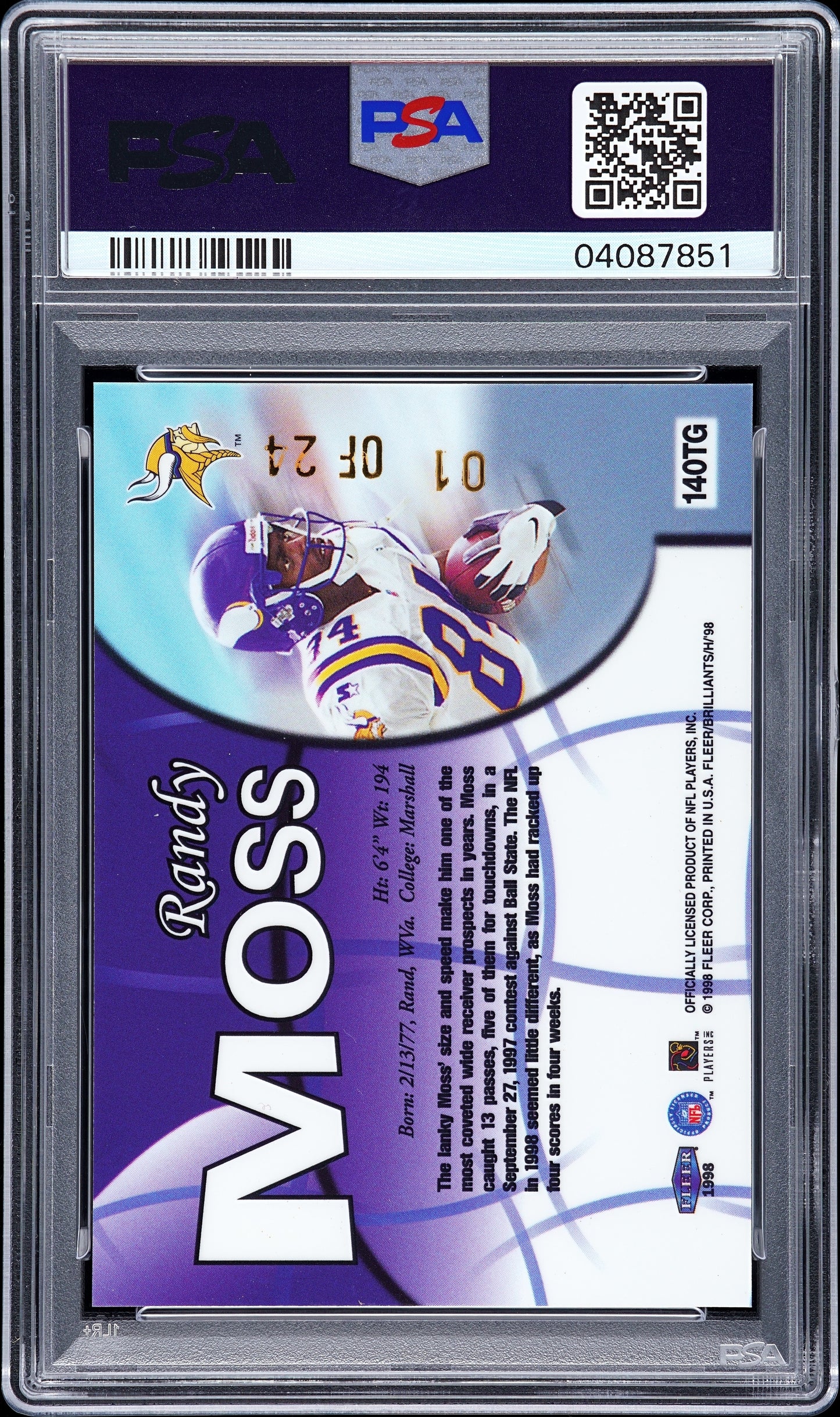 1998 Fleer Brilliants Randy Moss #140TG 24 Karat Gold PSA 9
