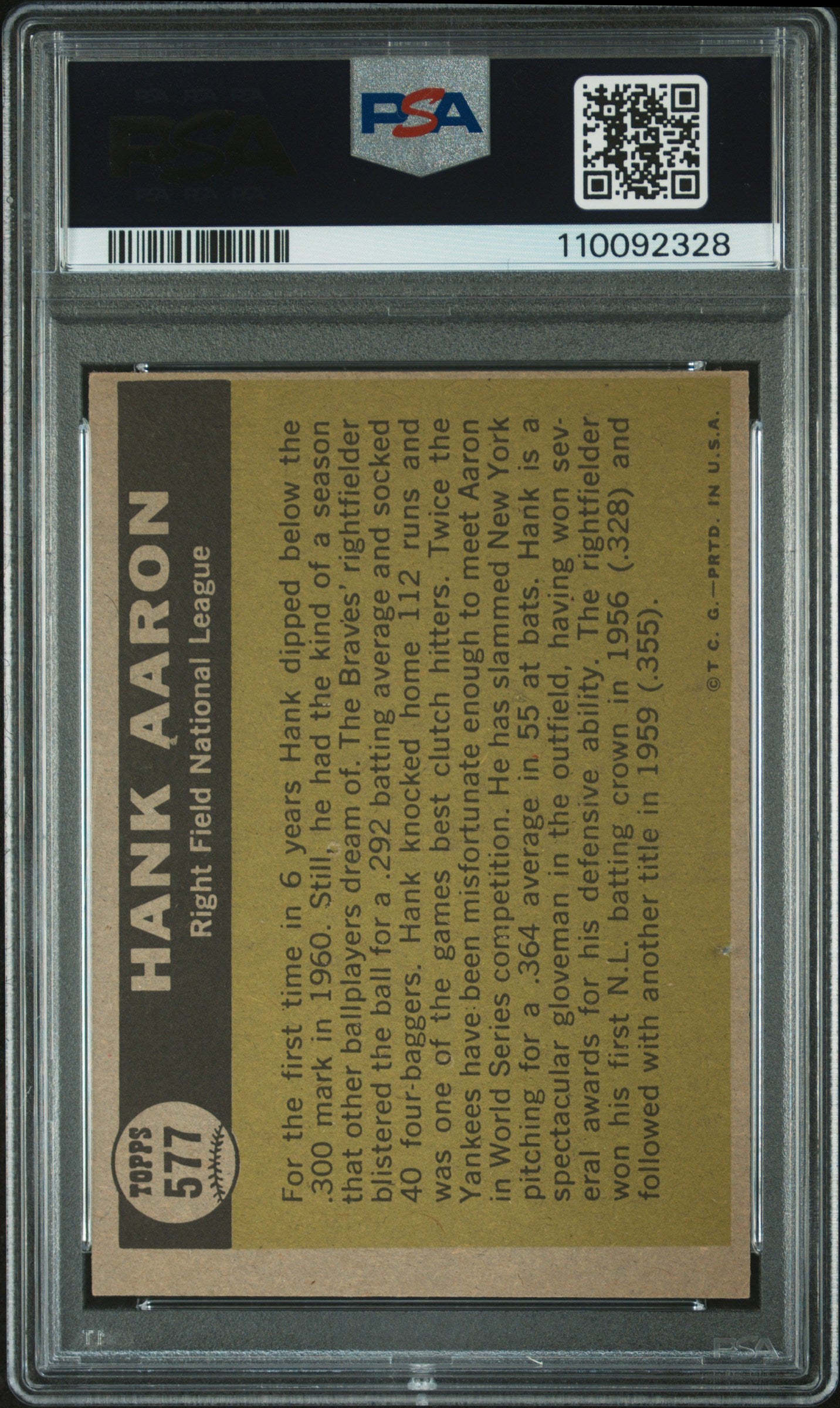 1961 Topps Hank Aaron #577 All Star PSA 7