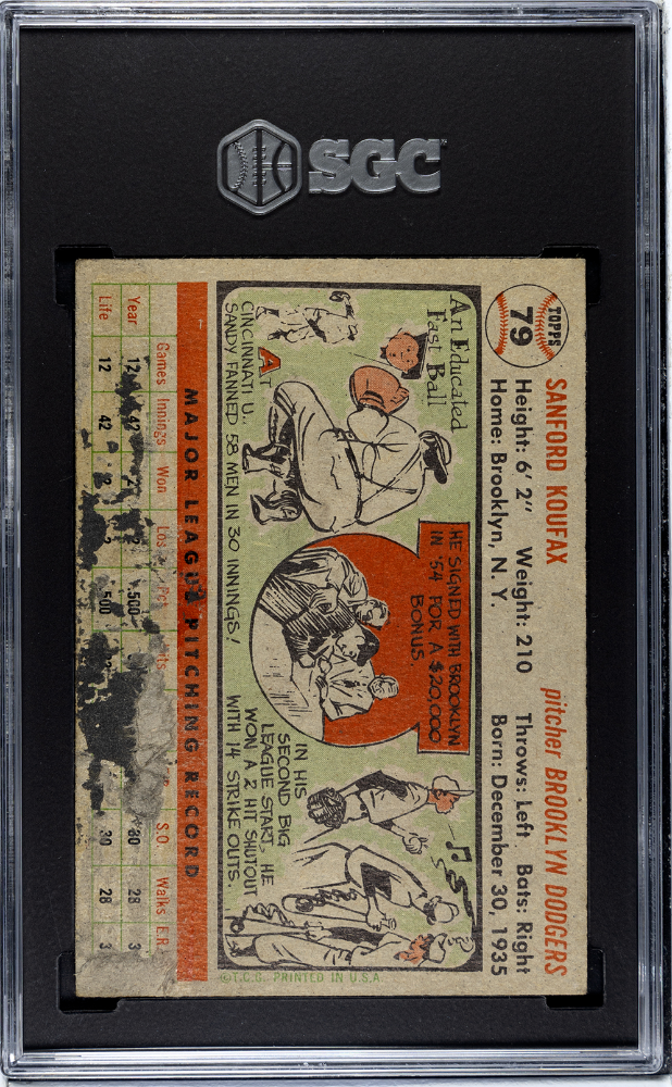 1956 Topps Sandy Koufax #79 Gray Back SGC 1