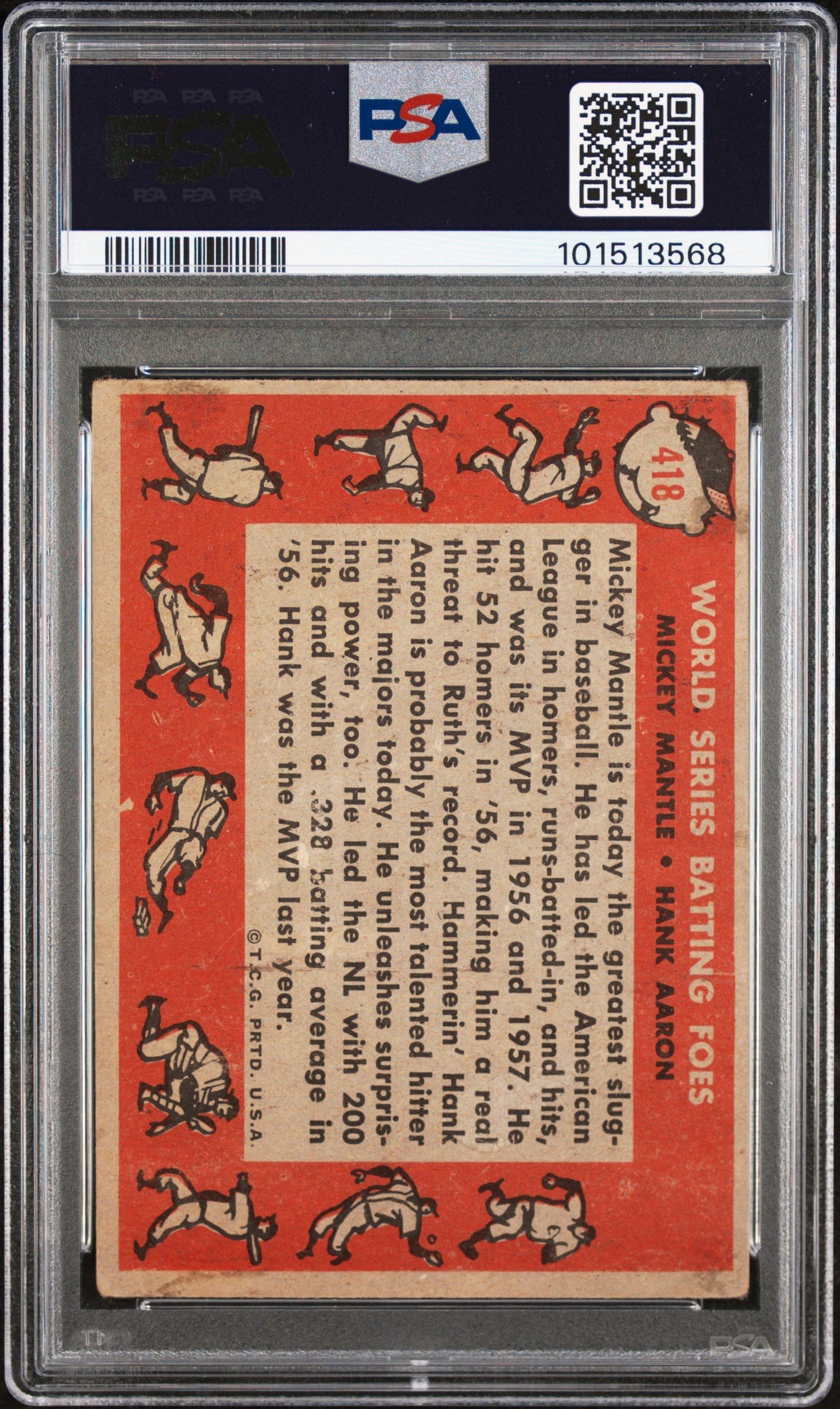 1958 Topps H. Aaron M. Mantle #418 W. S. Batting Foes PSA 1.5