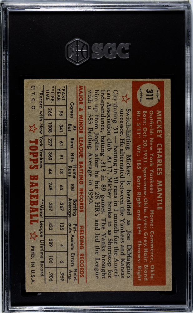1952 Topps Mickey Mantle #311 SGC 5