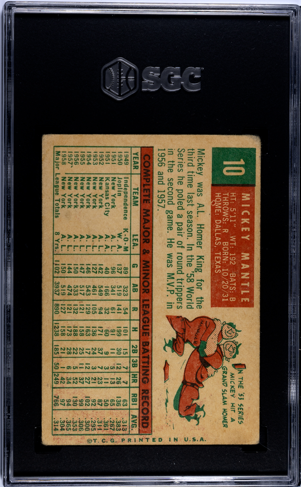 1959 Topps Mickey Mantle #10 SGC 3