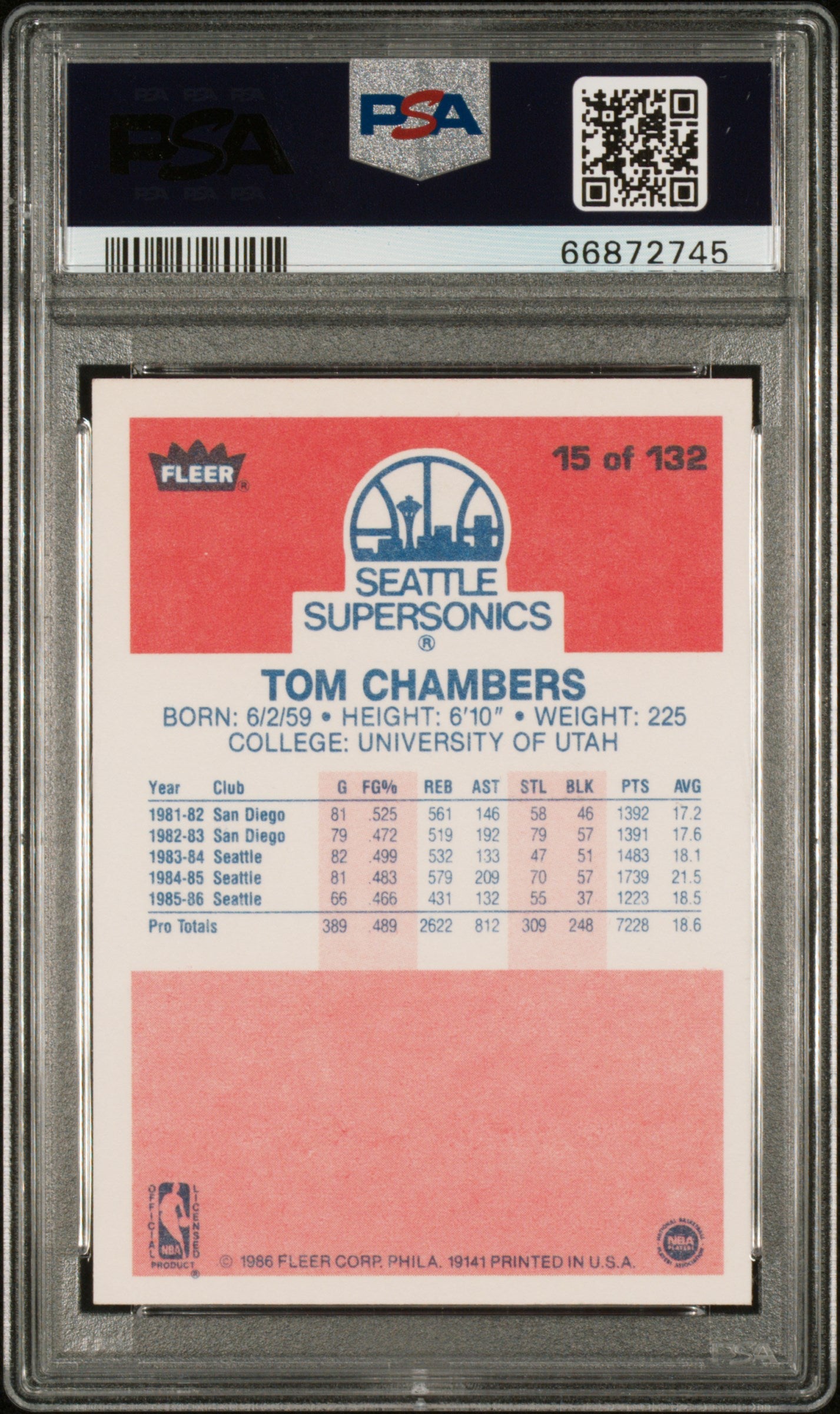 1986 Fleer Tom Chambers #15 PSA 9
