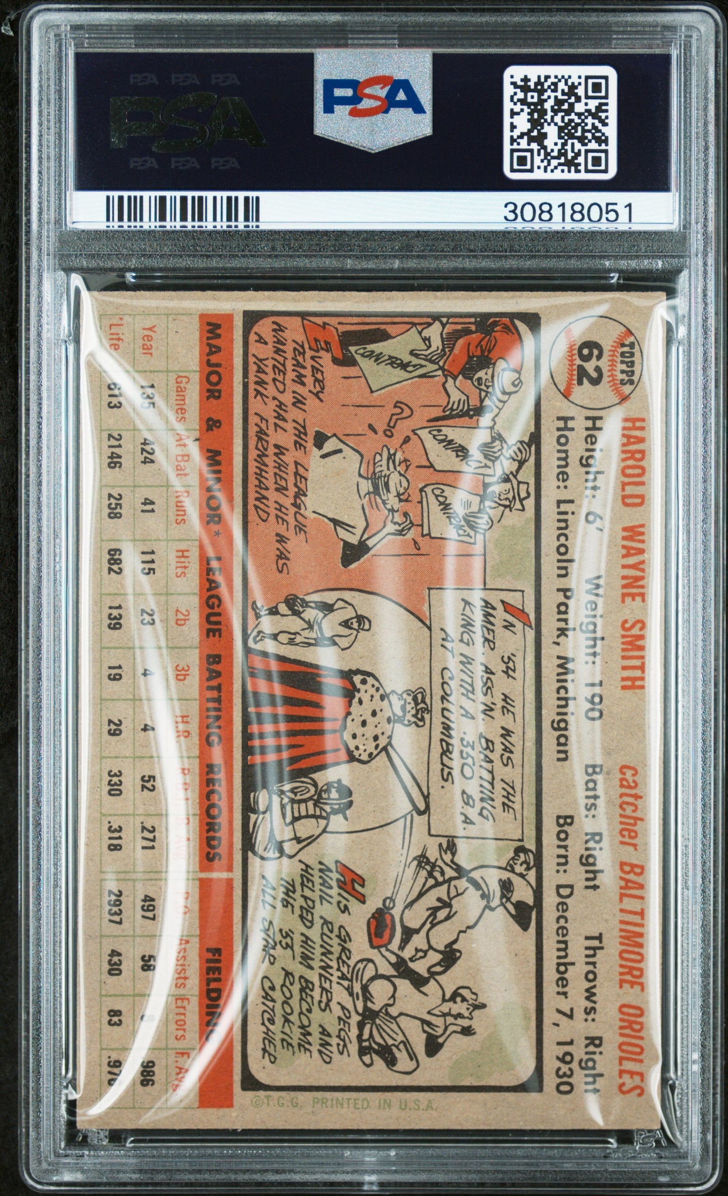 1956 Topps Hal Smith #62 Gray Back PSA 7