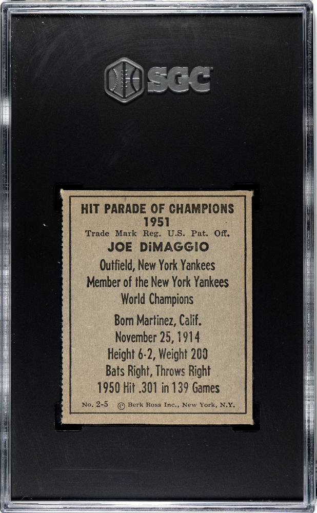 1951 Berk Ross Joe Dimaggio #2-5 SGC 4.5