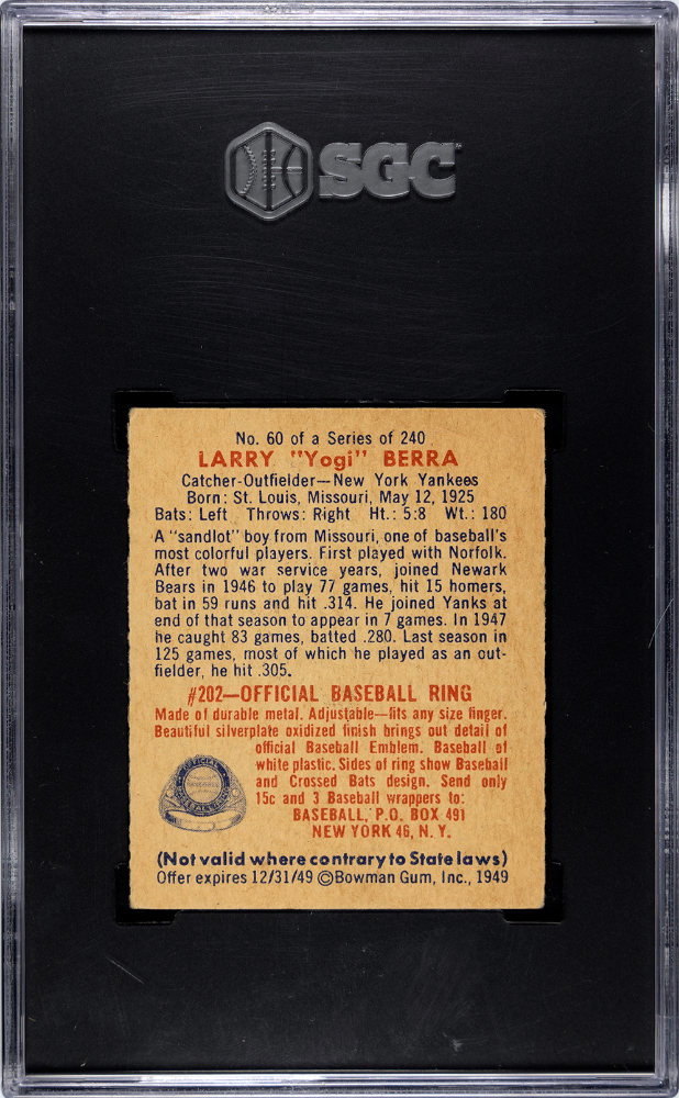 1949 Bowman Yogi Berra #60 SGC 4