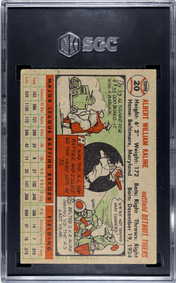 1956 Topps Al Kaline #20 Gray Back SGC 3