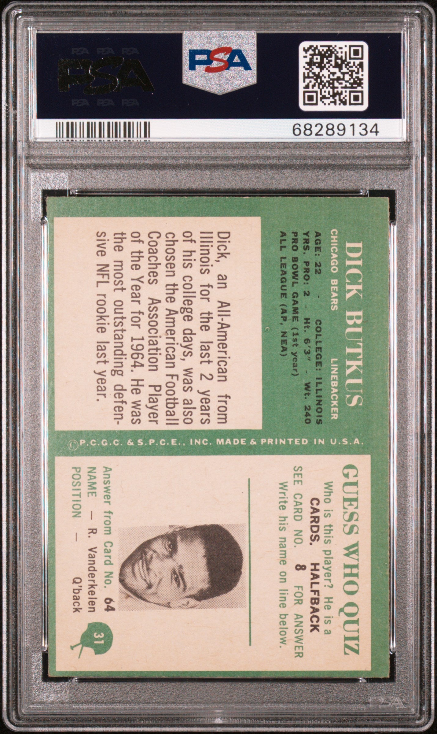 1966 Philadelphia Dick Butkus #31 PSA 5