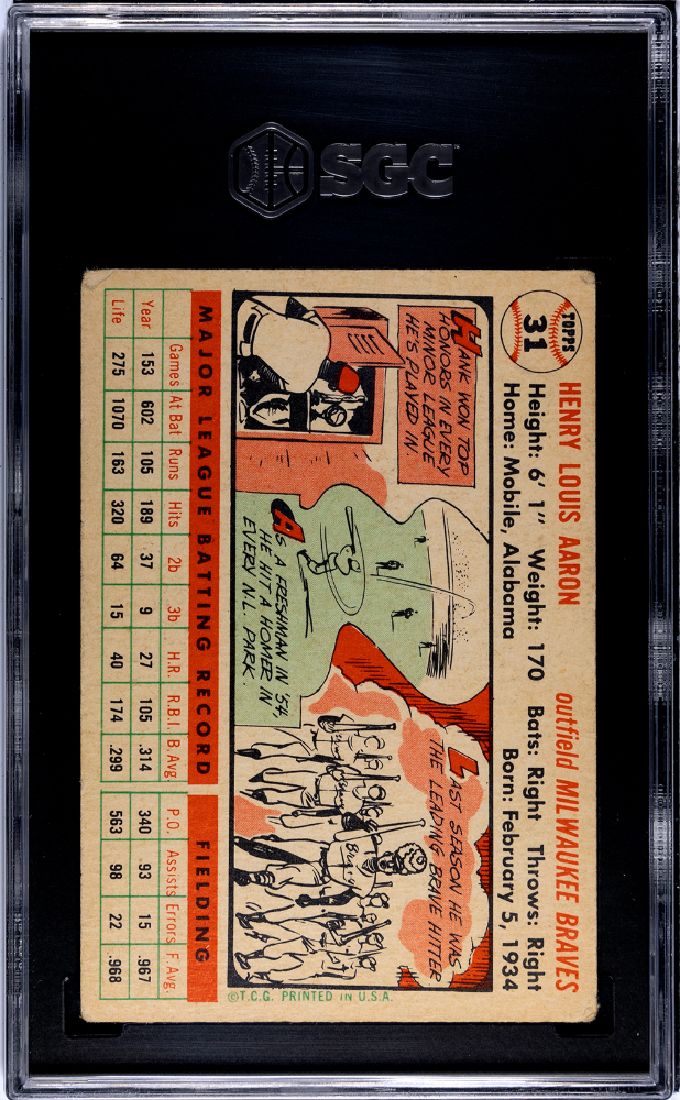 1956 Topps Hank Aaron #31 White Back SGC 1.5