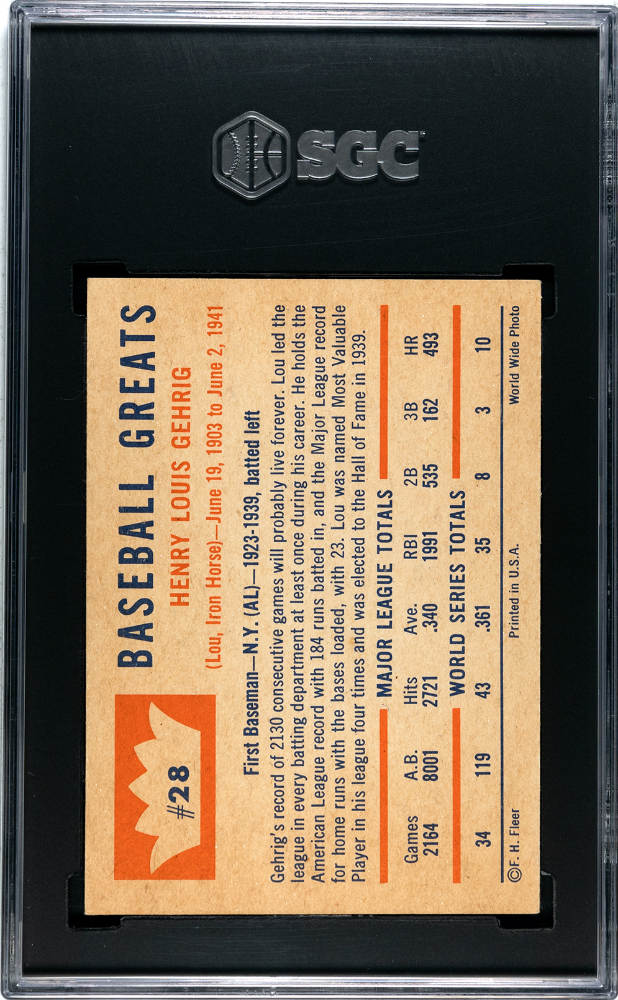 1960 Fleer Lou Gehrig #28 SGC 4