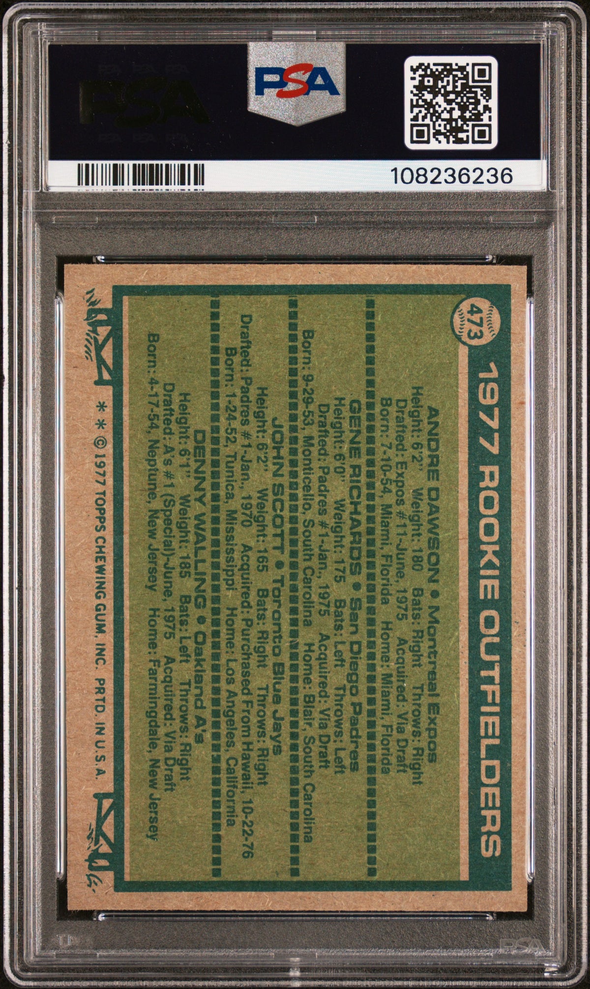 1977 Topps Rookie Outfielders #473 PSA 9