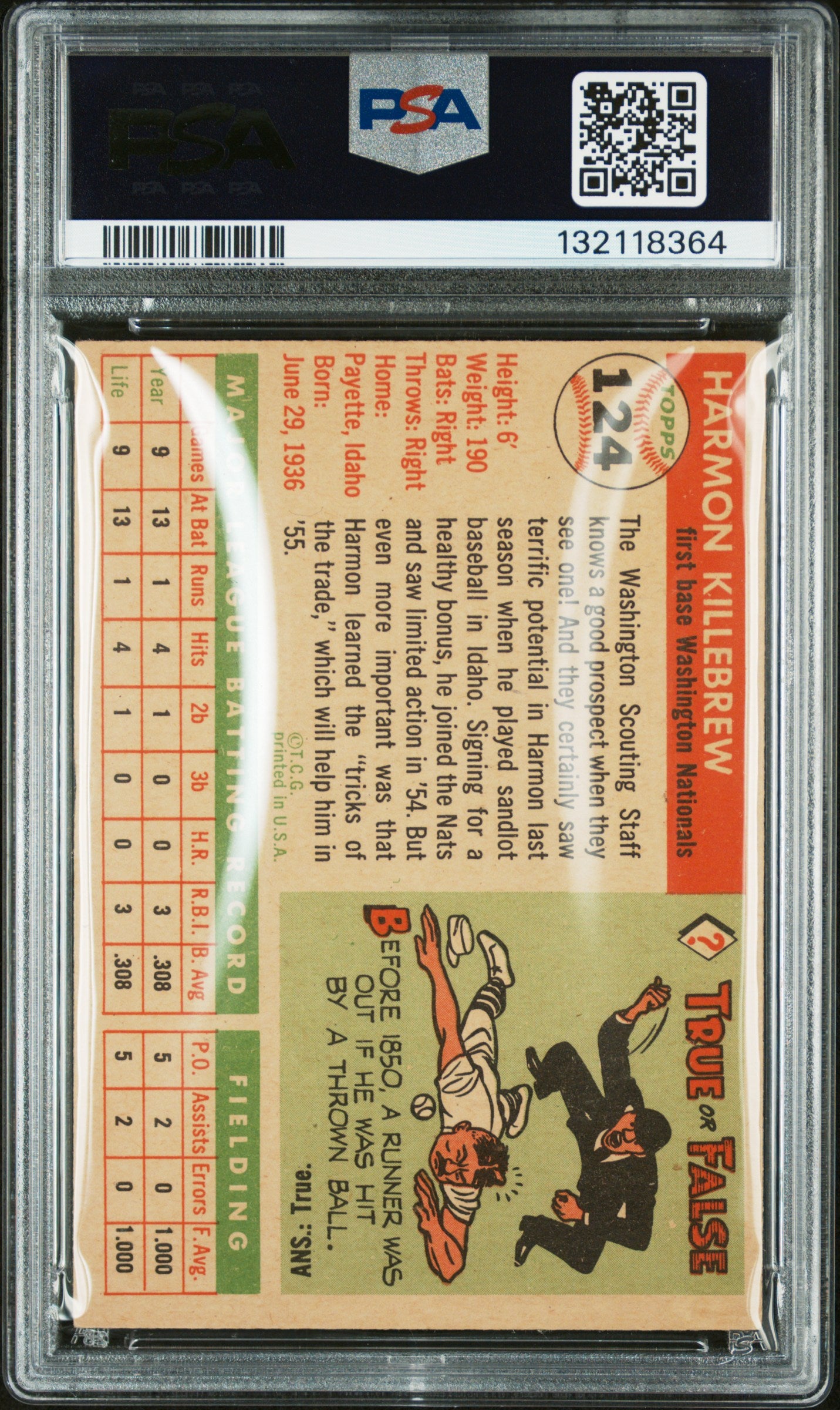 1955 Topps Harmon Killebrew #124 PSA 4