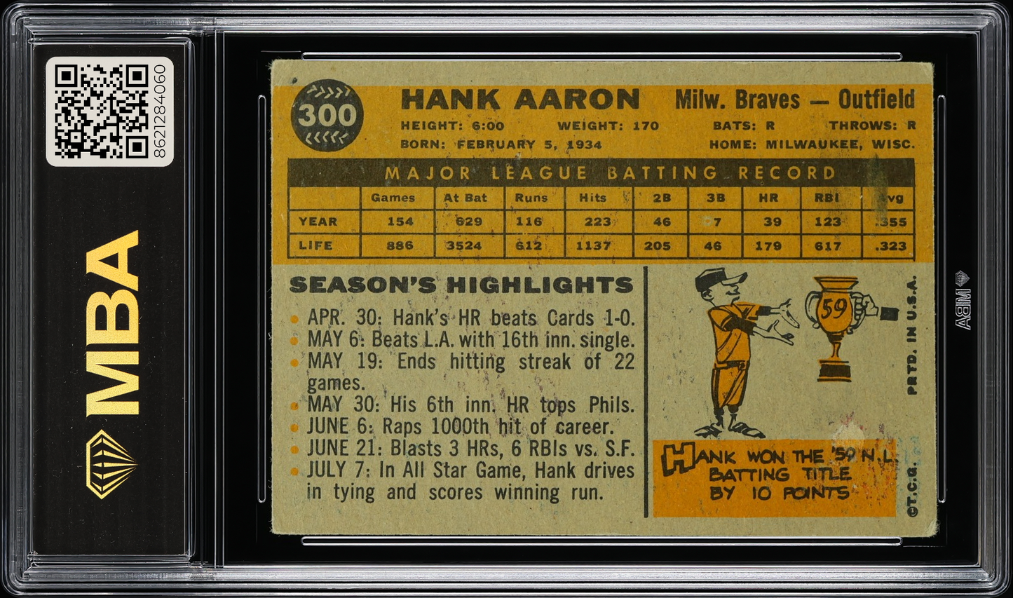 1960 Topps Hank Aaron #300 MBA 3