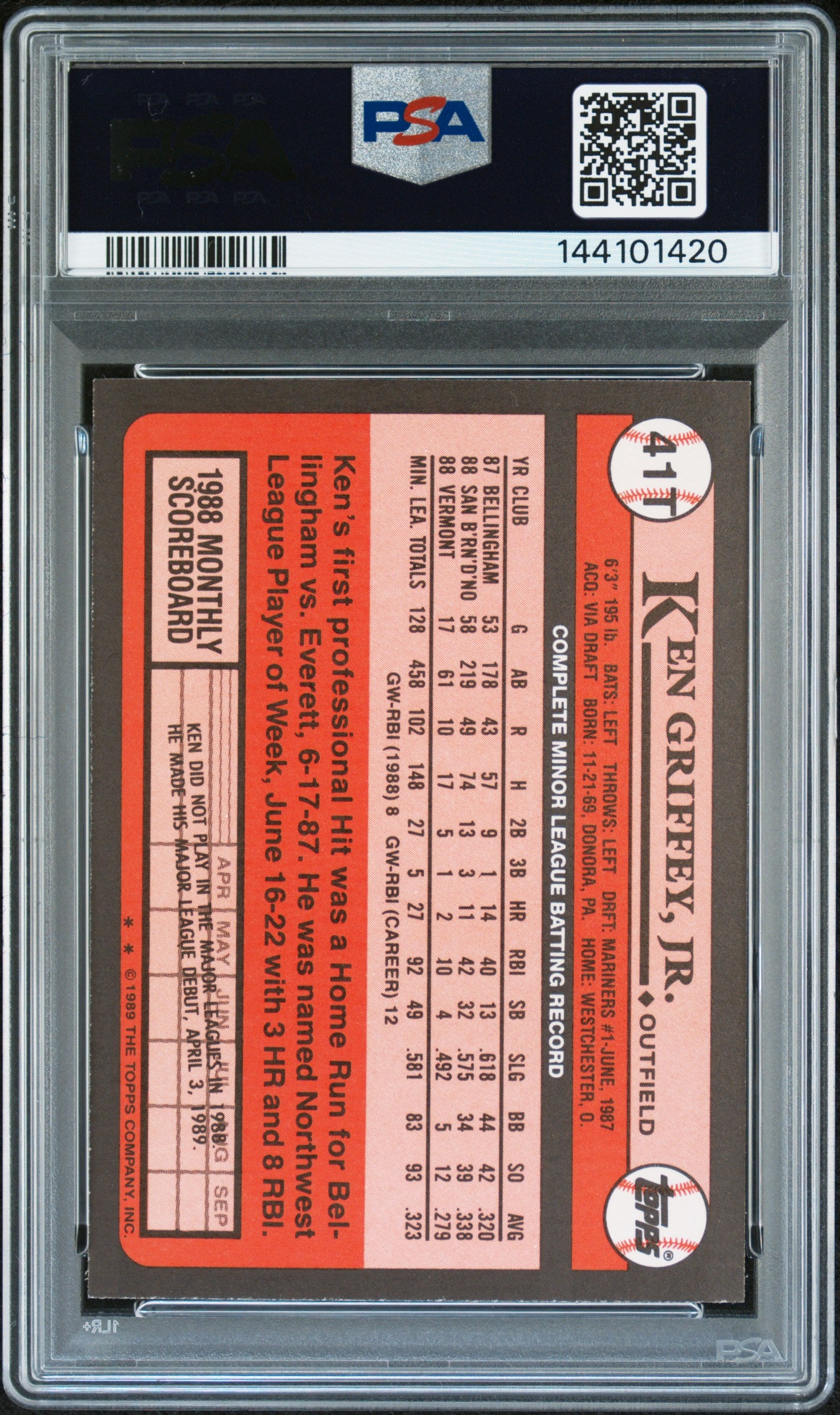 1989 Topps Traded Ken Griffey JR. #41T PSA 10