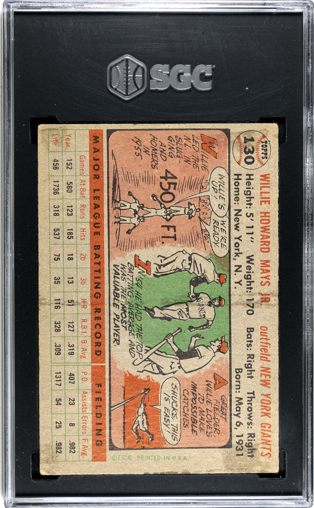 1956 Topps Willie Mays #130 Gray Back SGC 3.5