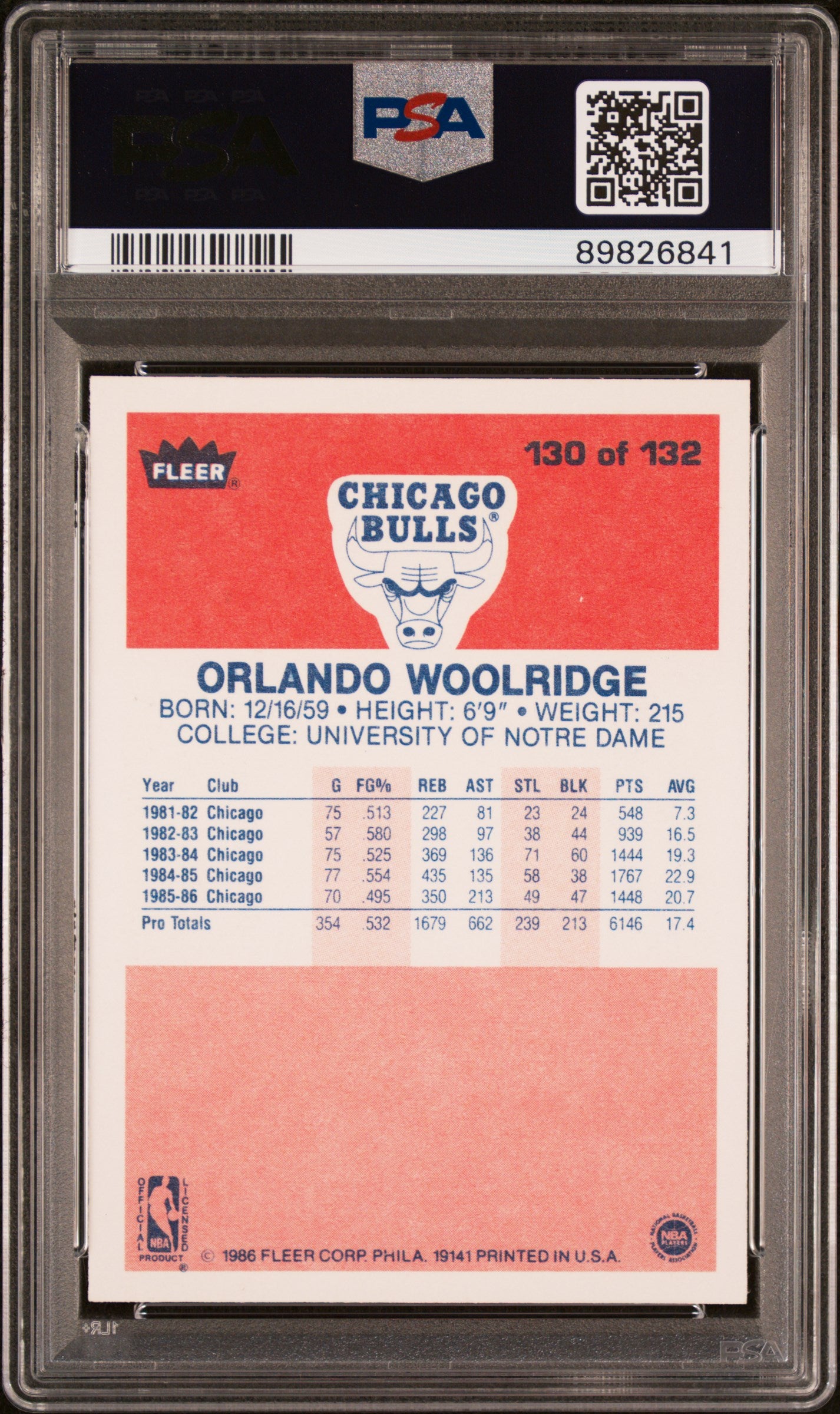 1986 Fleer Orlando Woolridge #130 PSA 9