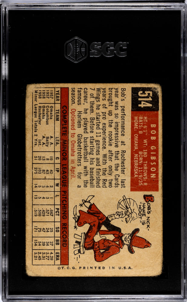 1959 Topps Bob Gibson #514 SGC 1