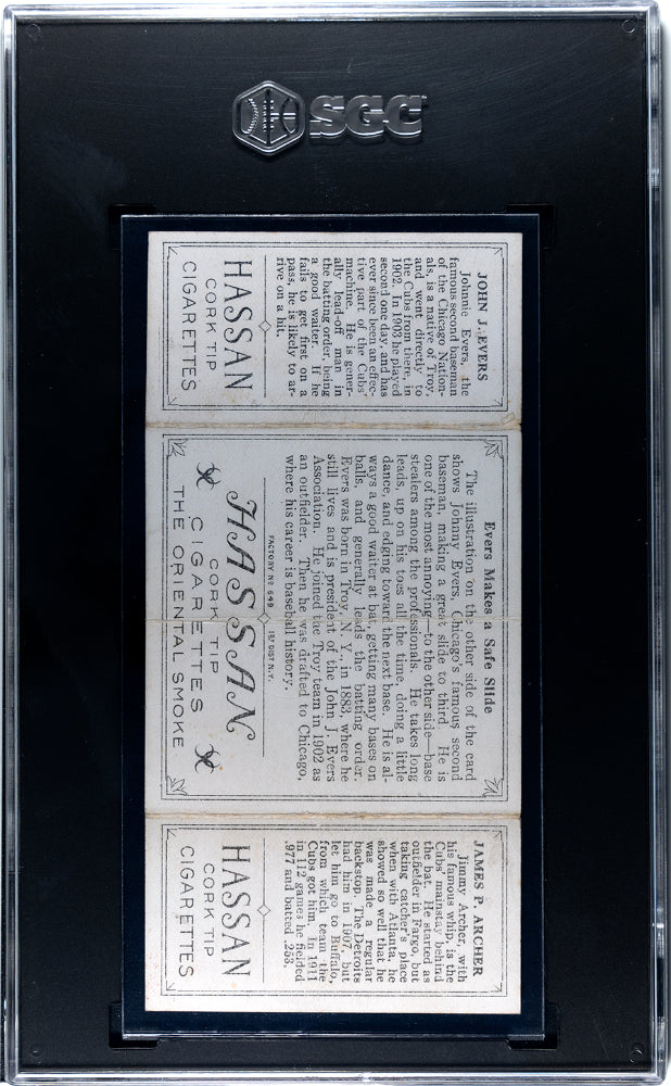 1912 T202 Hassan Cigarettes Evers Makes A Safe Slide #60 Evers Archer SGC 1.5