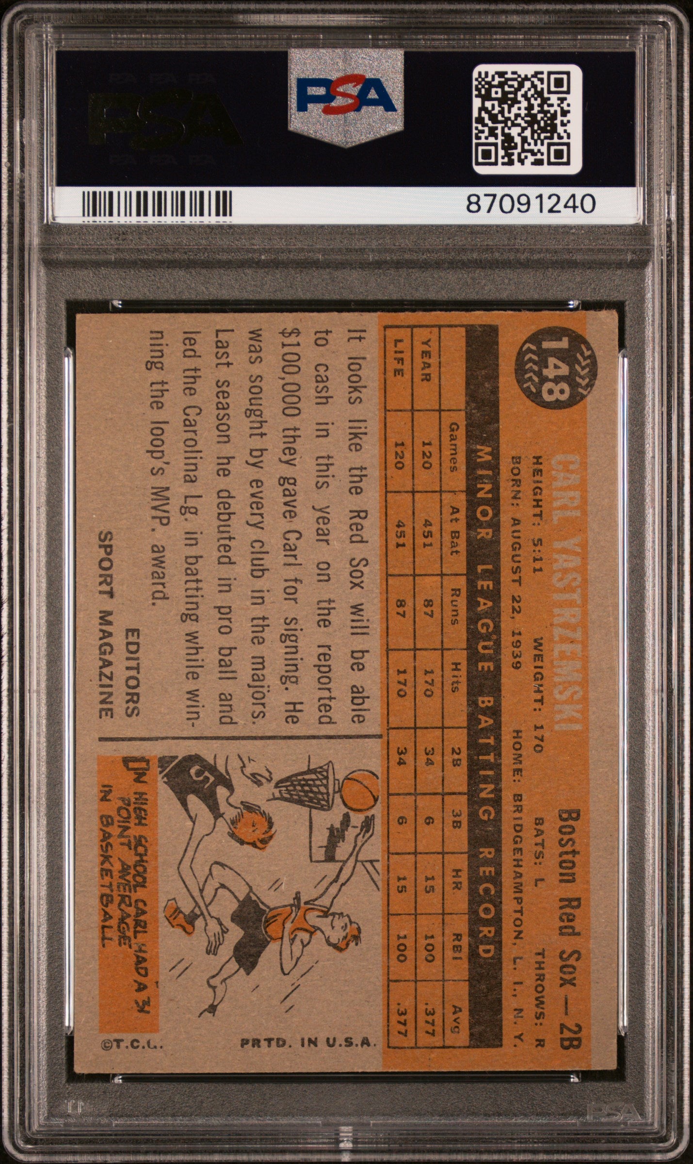 1960 Topps Carl Yastrzemski #148 Rookie Star PSA 5