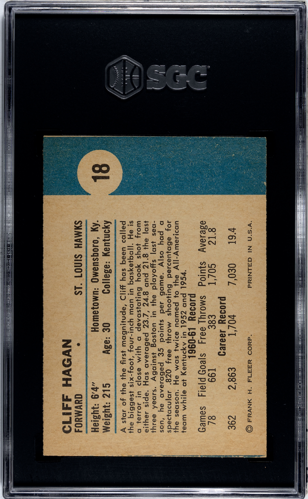 1961 Fleer Cliff Hagan #18 SGC 8