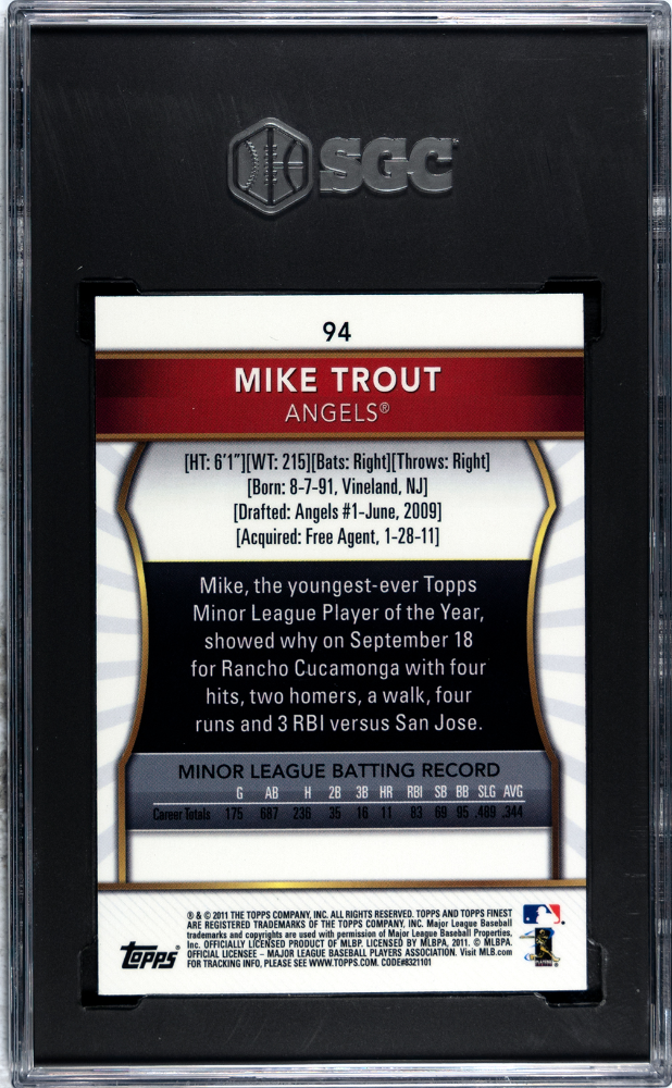 2011 Topps Finest Mike Trout #94 SGC 9