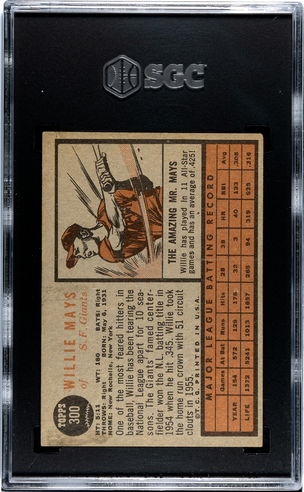 1962 Topps Willie Mays #300 SGC 2