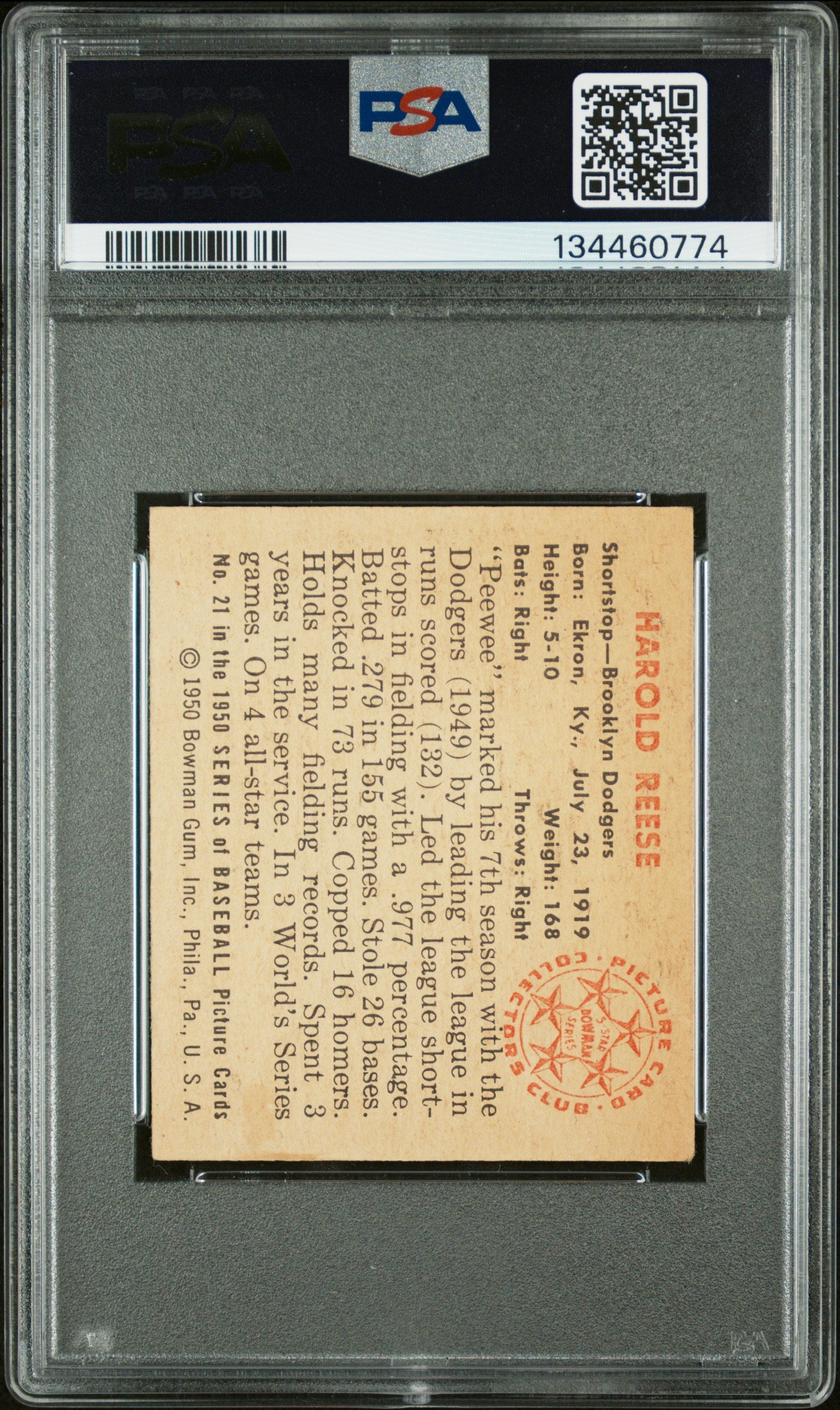 1950 Bowman Pee Wee Reese #21 PSA 4.5