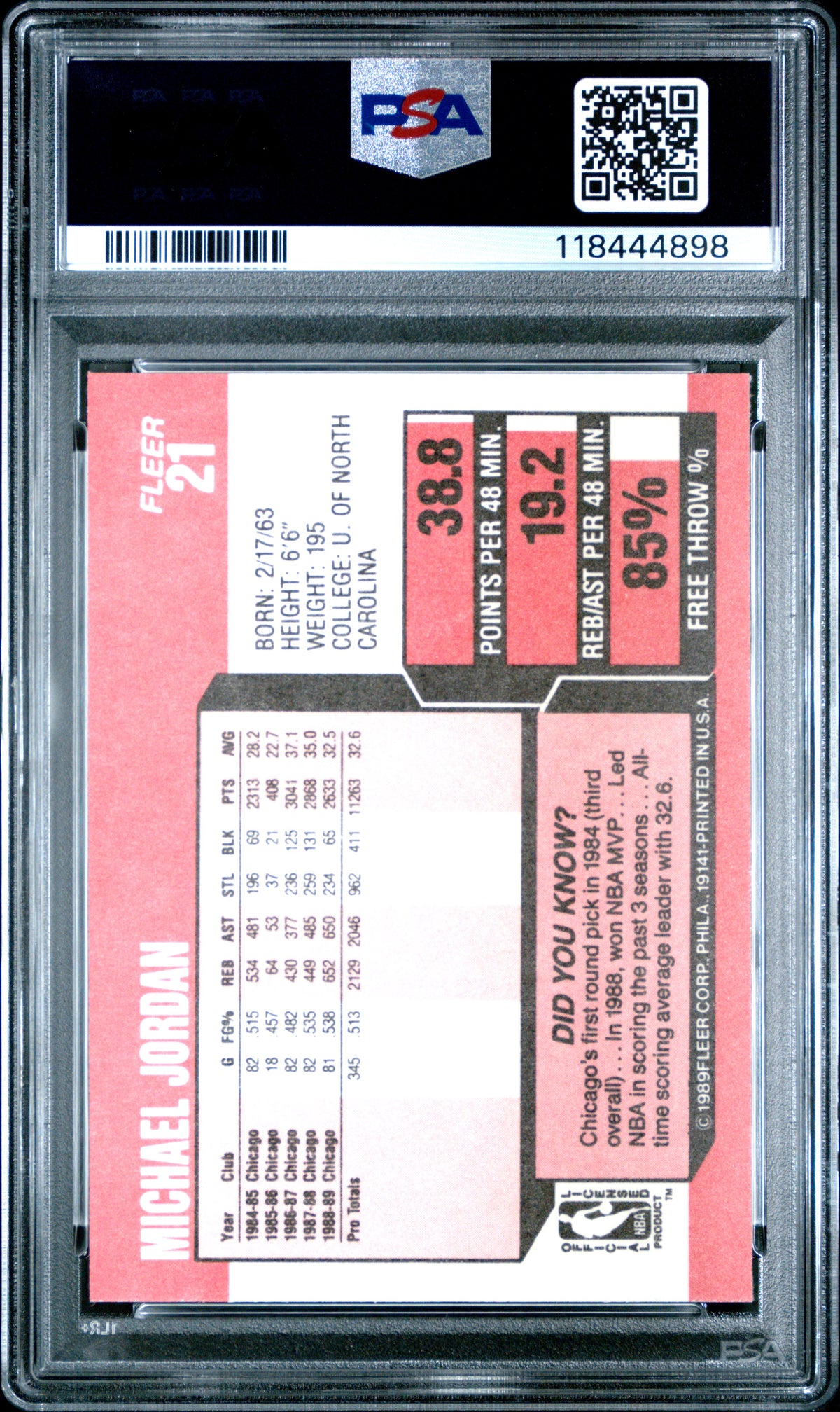 1989 Fleer Michael Jordan #21 PSA 10