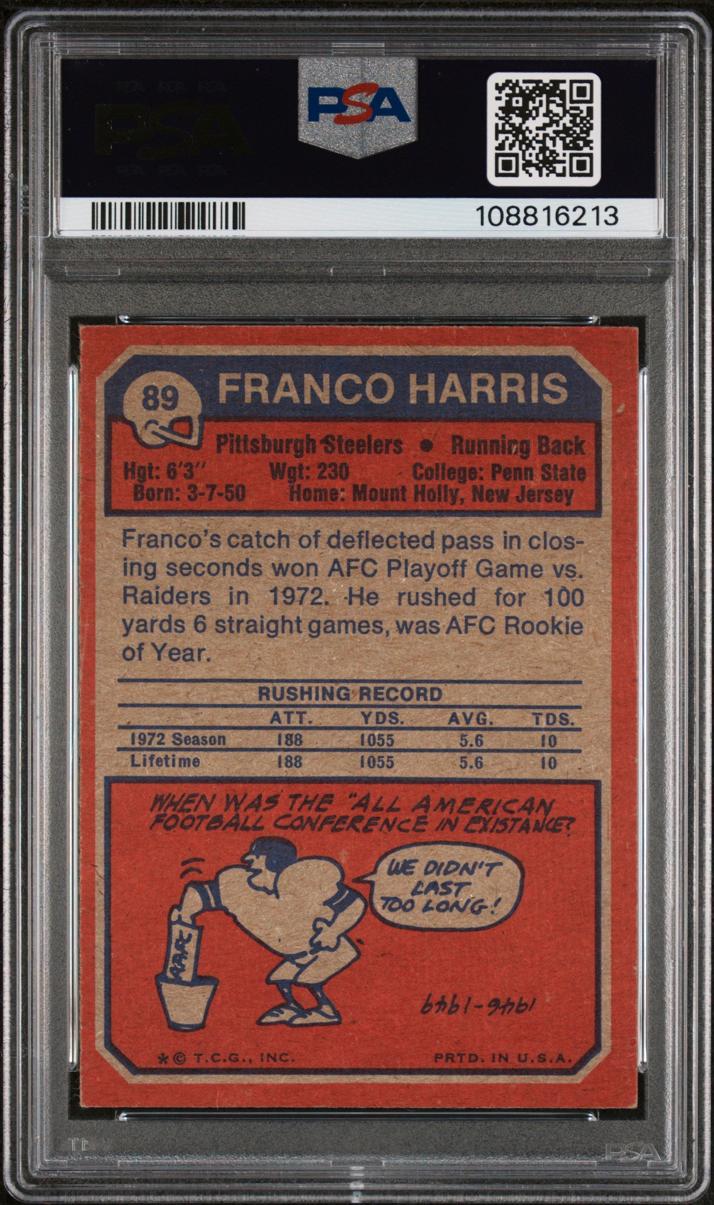 1973 Topps Franco Harris #89 PSA 5 Auto 10