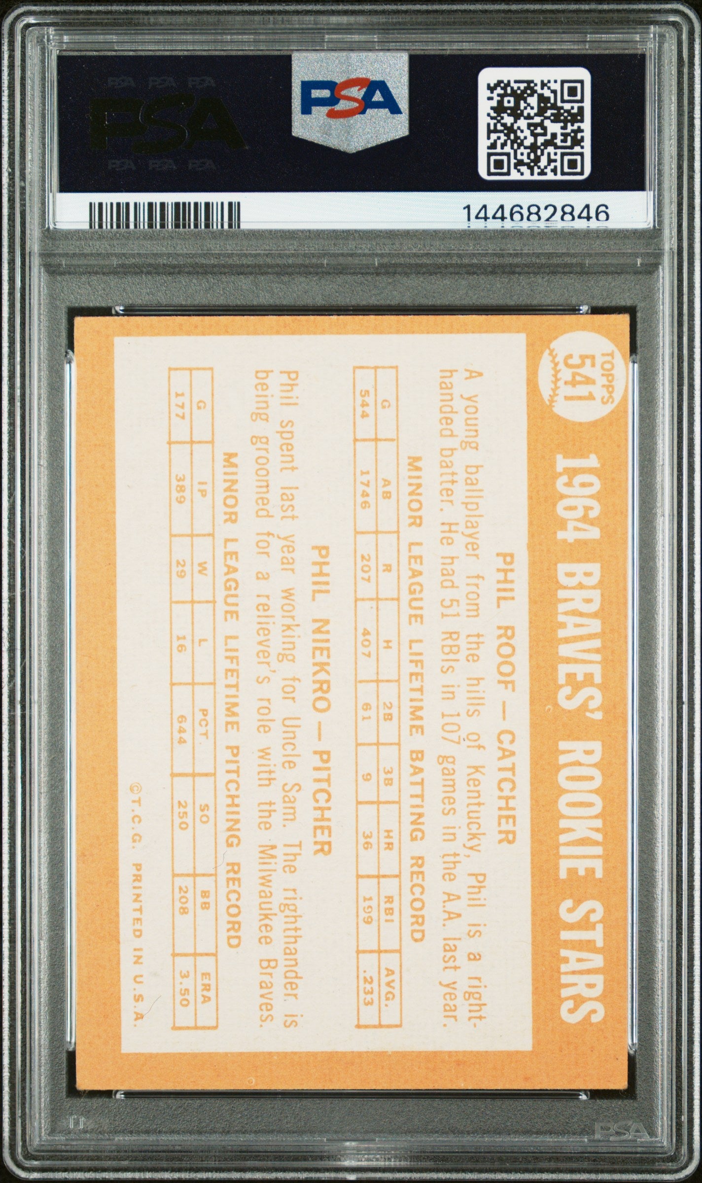 1964 Topps Braves Rookies #541 P. Roof P. Niekro PSA 5