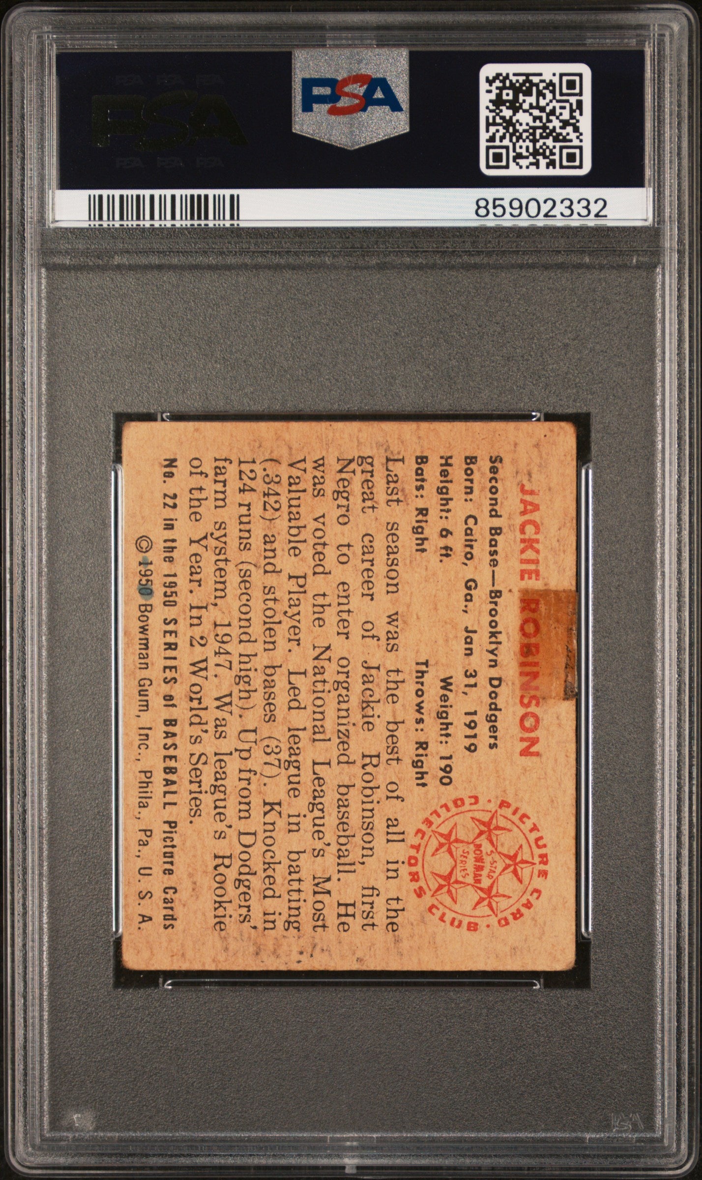 1950 Bowman Jackie Robinson #22 PSA 1