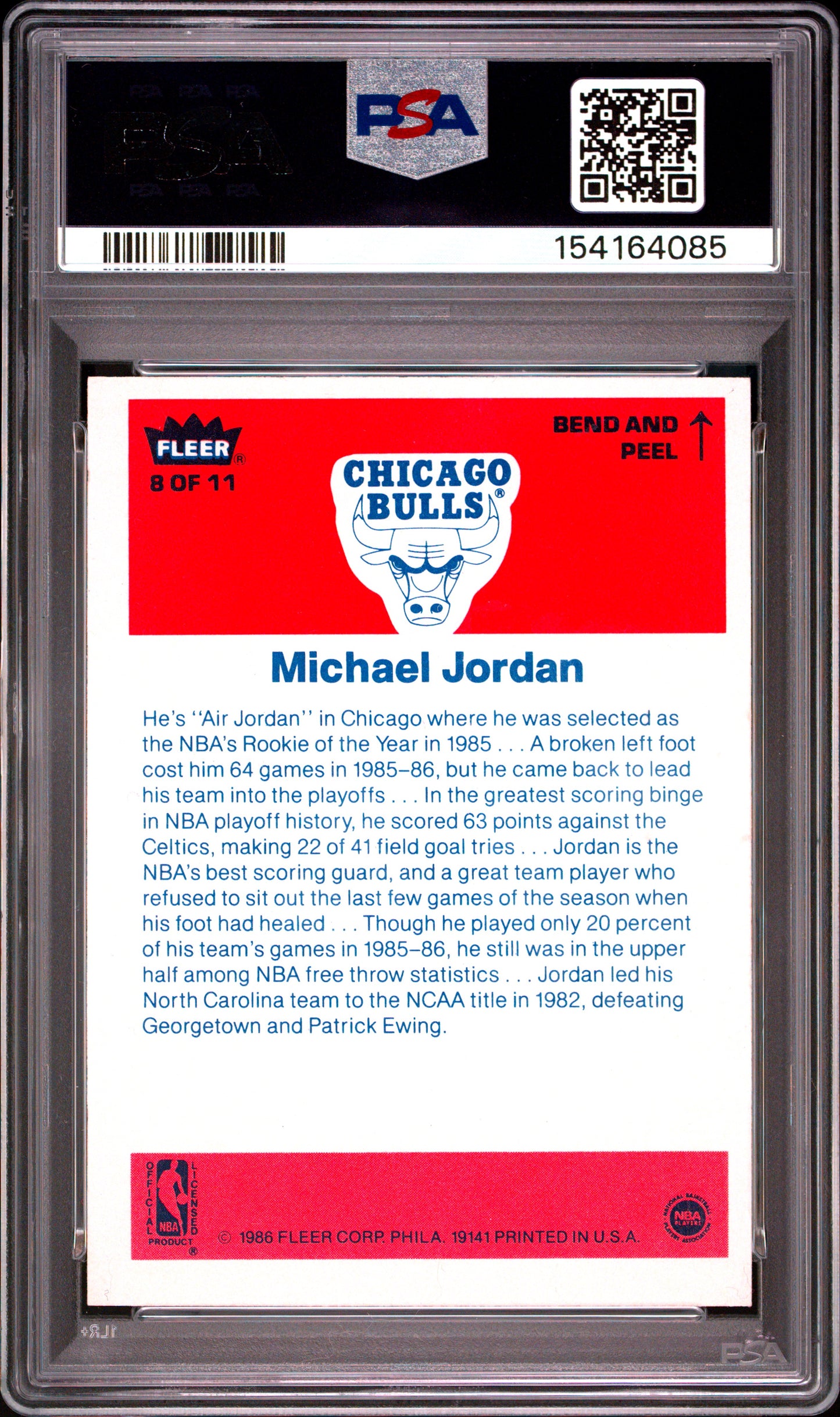 1986 Fleer Sticker Michael Jordan #8 PSA 4