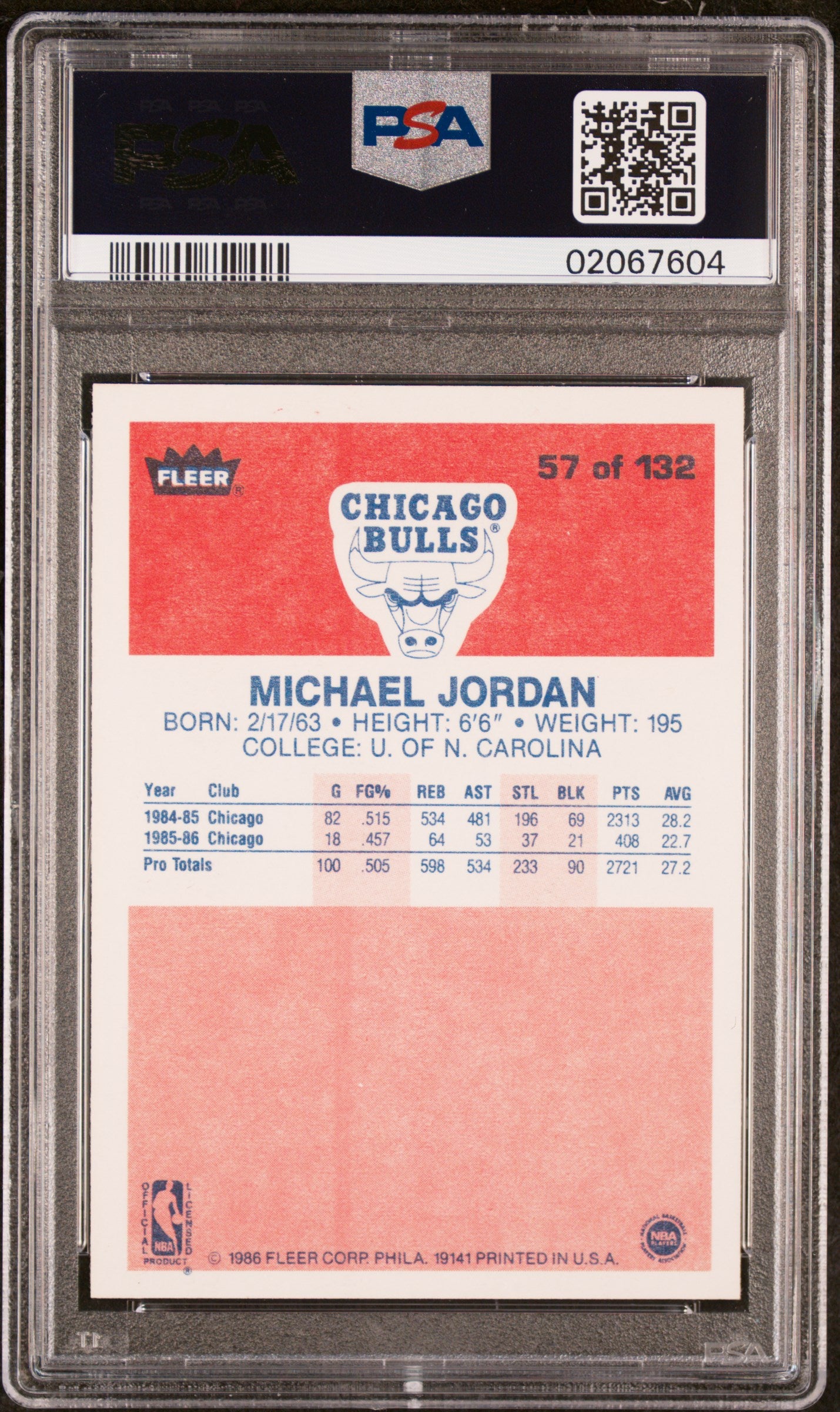 1986 Fleer Michael Jordan #57 PSA 9